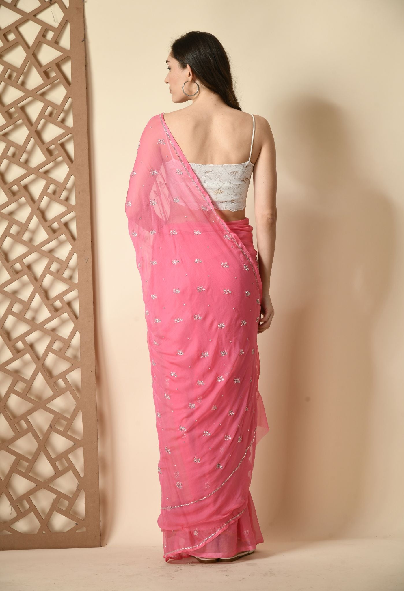 House of Chiffon chiffon pink leheriya saree crafted for casual saree elegance, festive wear, and pre-wedding collection must-haves.