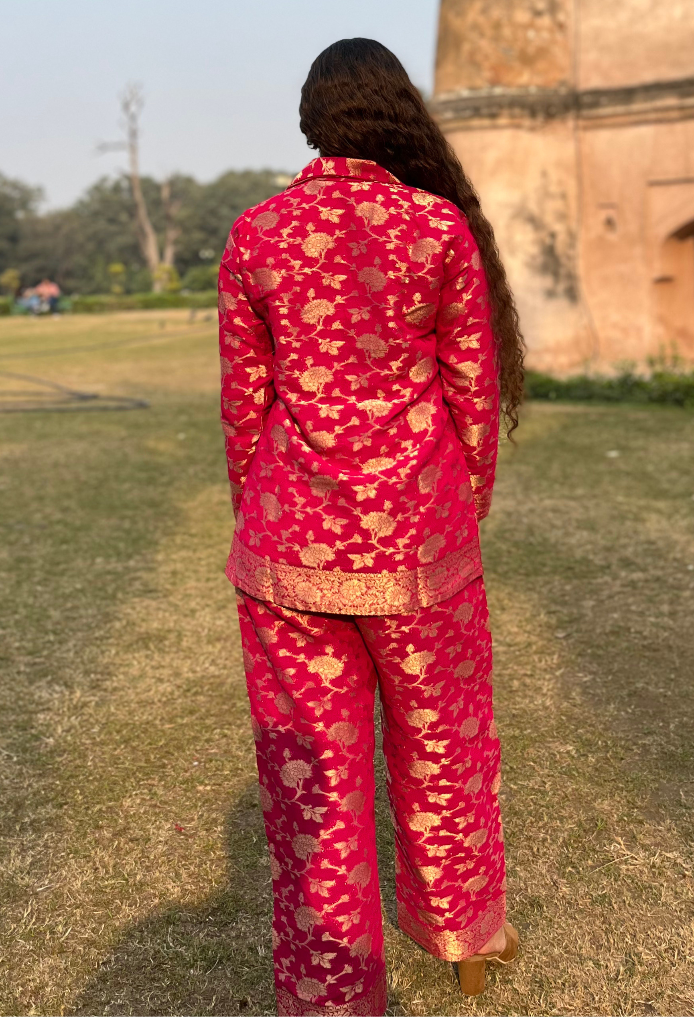 Hot Pink Banarasi Chiffon Co-Ord Set