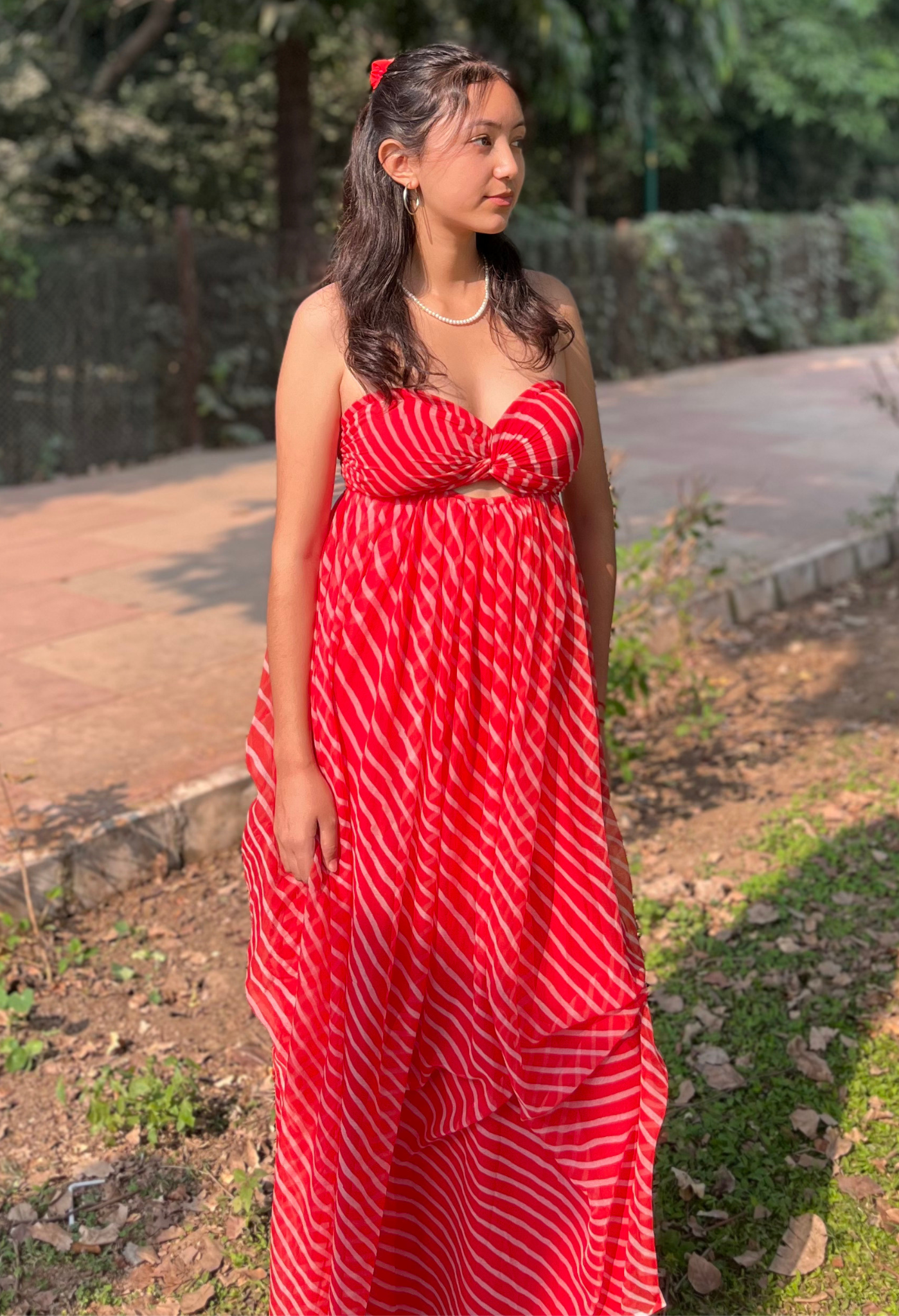 Citrus Swirl Leheriya Chiffon Bustier Dress