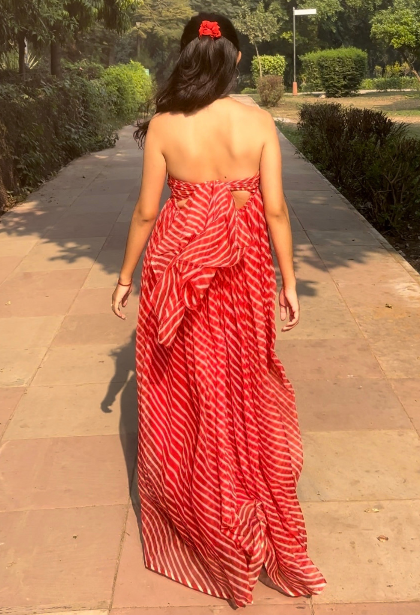 Citrus Swirl Leheriya Chiffon Bustier Dress