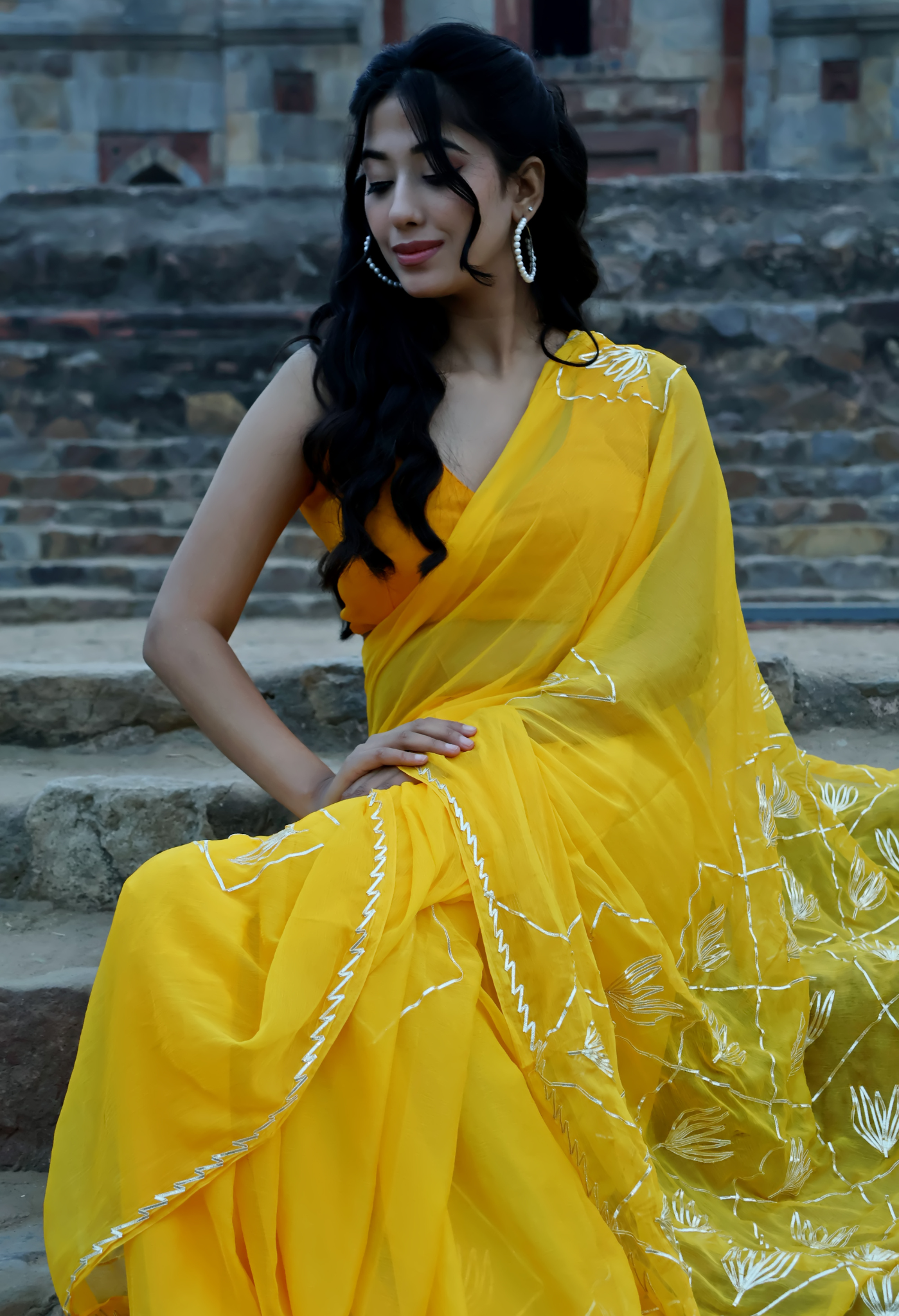Sunshine Radiant Gotta Work Sophisticated chiffon saree designed for festive wear, pre-wedding collection, versatile as party wear saree and trousseau saree.