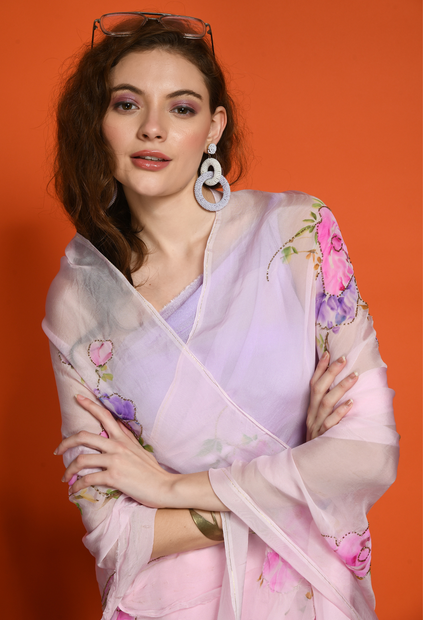 Pastel Pink Hand Painted Organza Saree