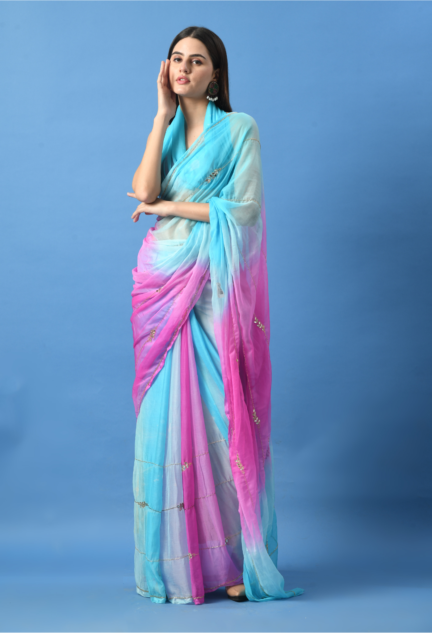 House of Chiffon asmani chiffon leheriya saree crafted for casual saree elegance, festive wear, and pre-wedding collection must-haves.