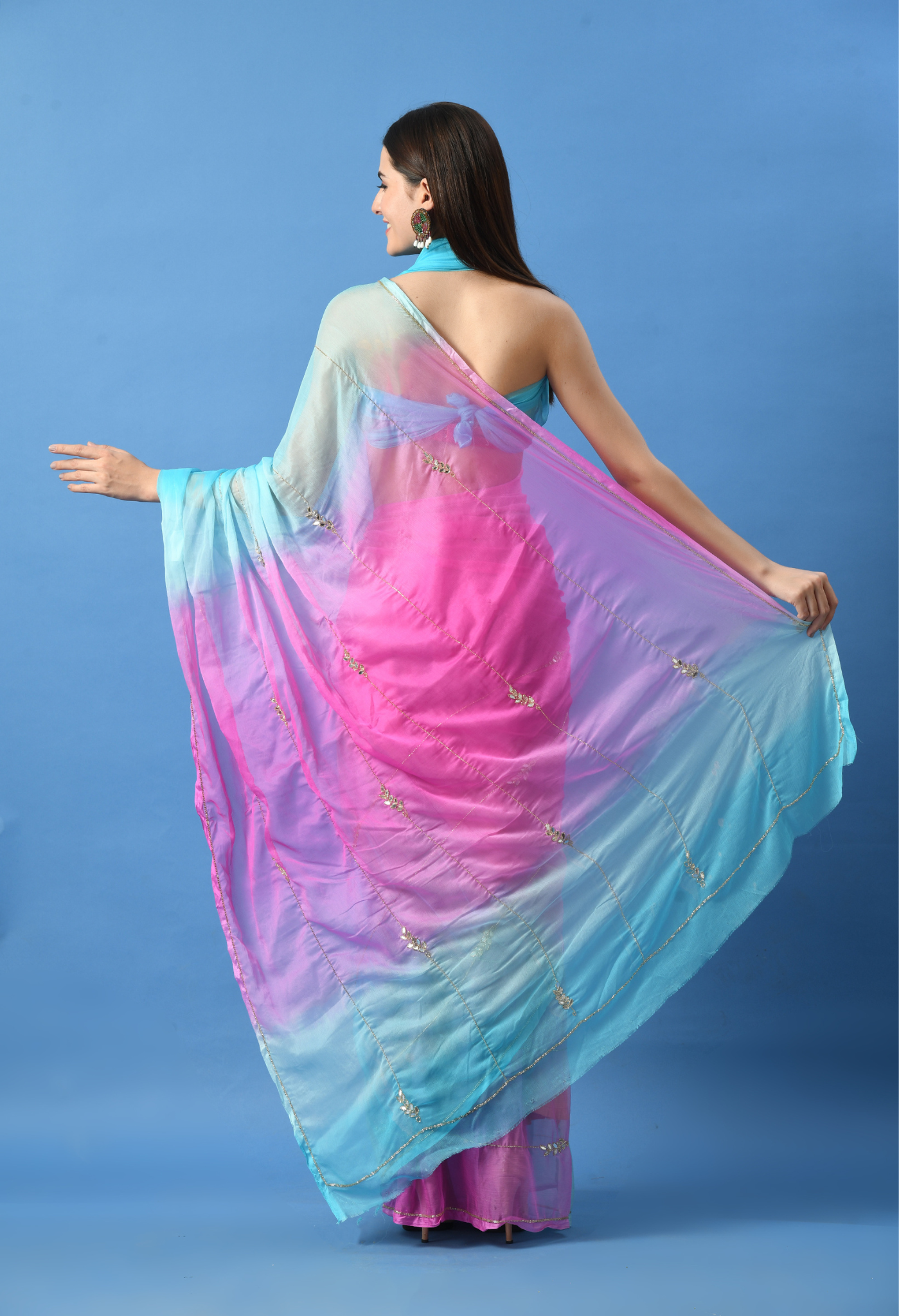 House of Chiffon asmani chiffon leheriya saree crafted for casual saree elegance, festive wear, and pre-wedding collection must-haves.