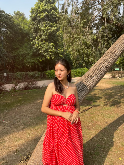 Citrus Swirl Leheriya Chiffon Bustier Dress