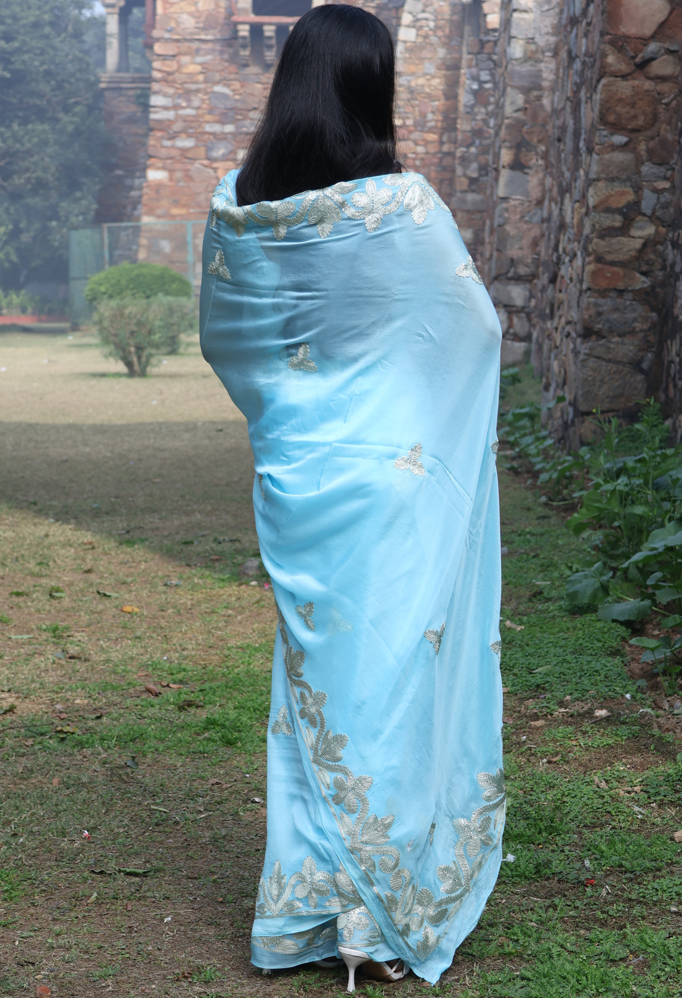 Aqua Pearl Silk Saree