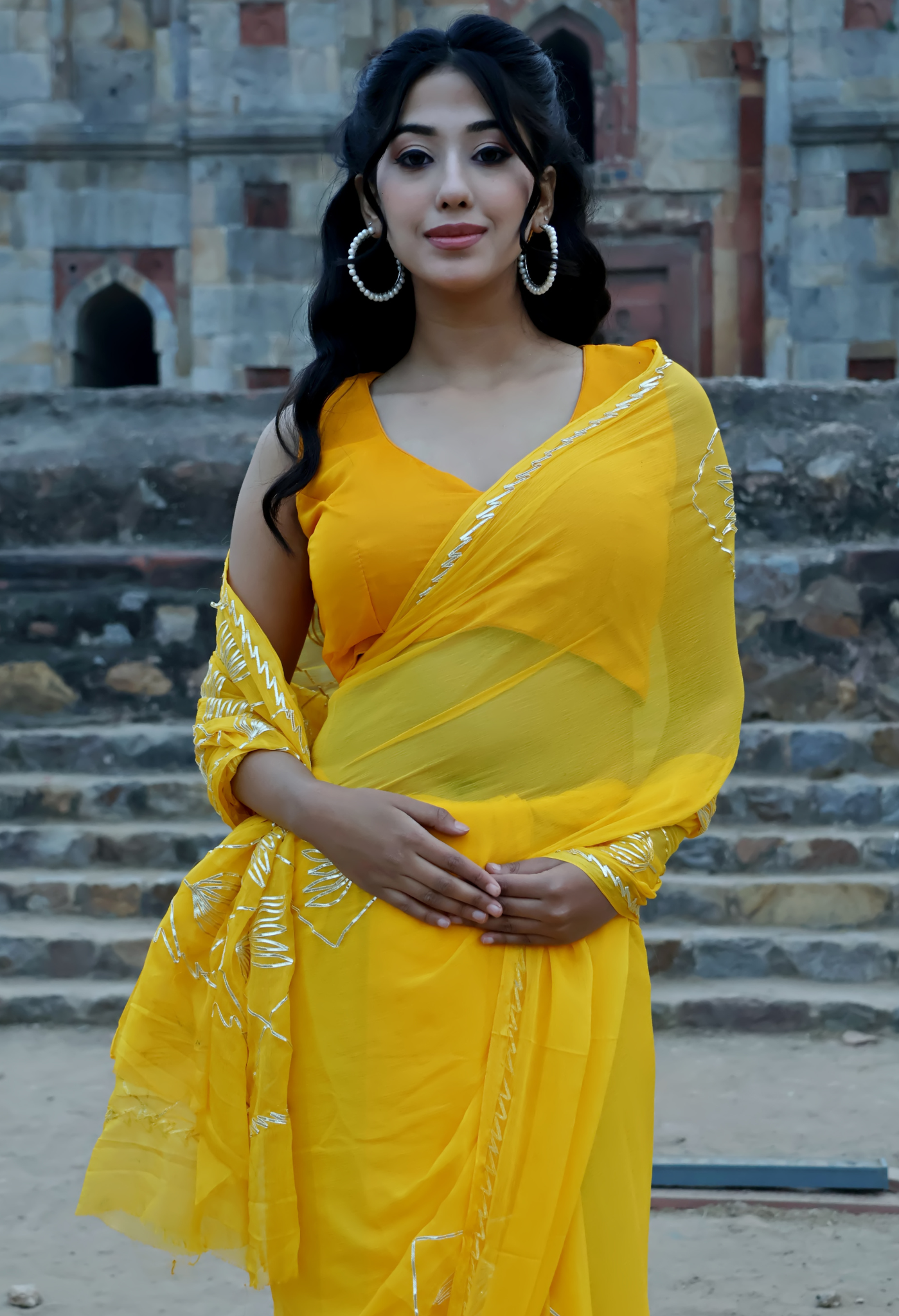 Sunshine Radiant Gotta Work Sophisticated chiffon saree designed for festive wear, pre-wedding collection, versatile as party wear saree and trousseau saree.