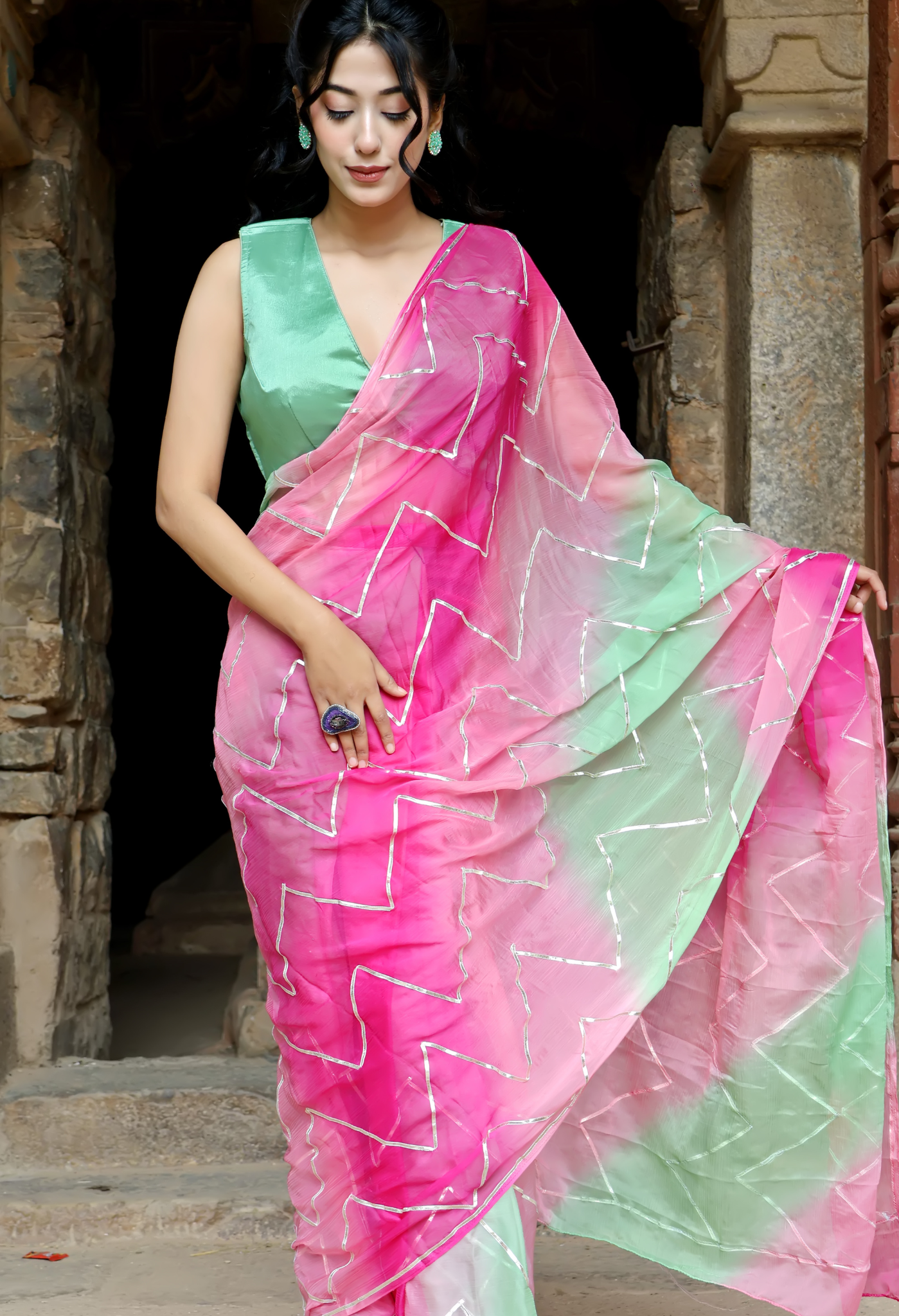 Maharani Ombre Gota Chiffon Saree