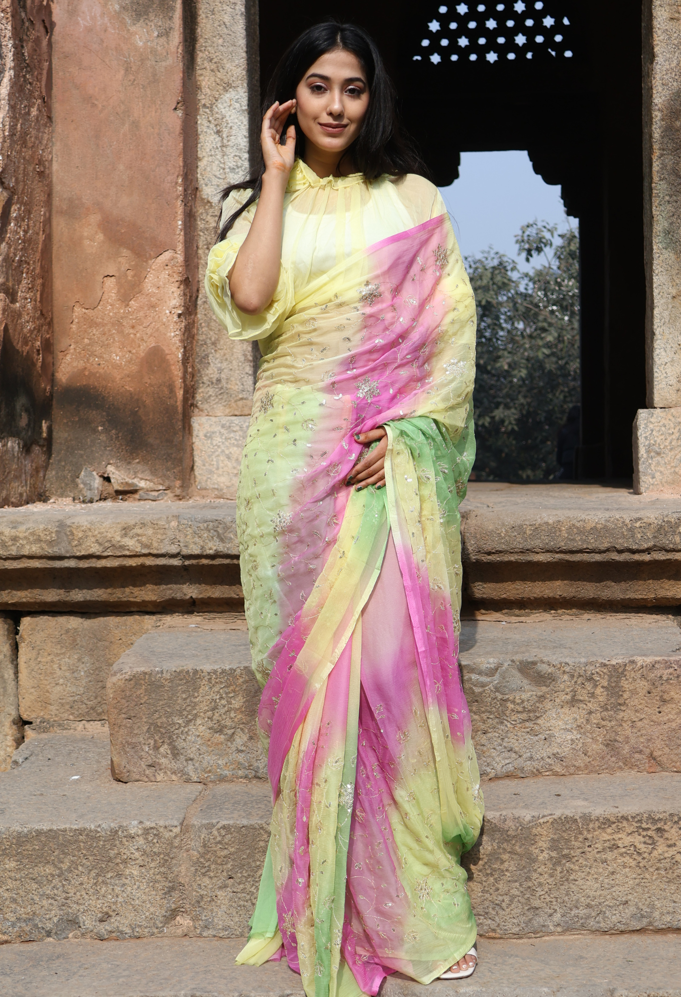 Kelly Multi Hue Sequin Chiffon Saree