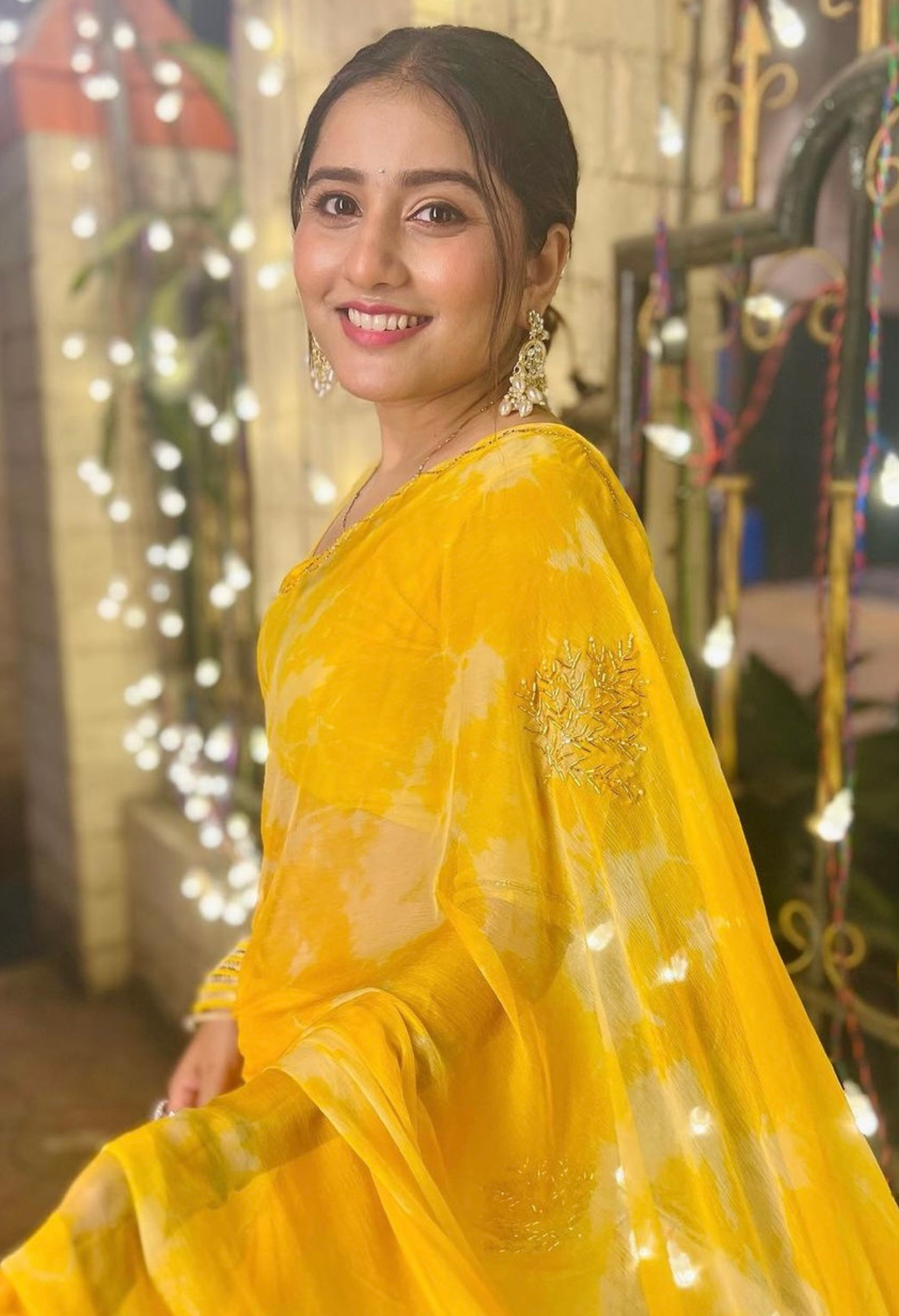 Golden Yellow Chiffon Saree