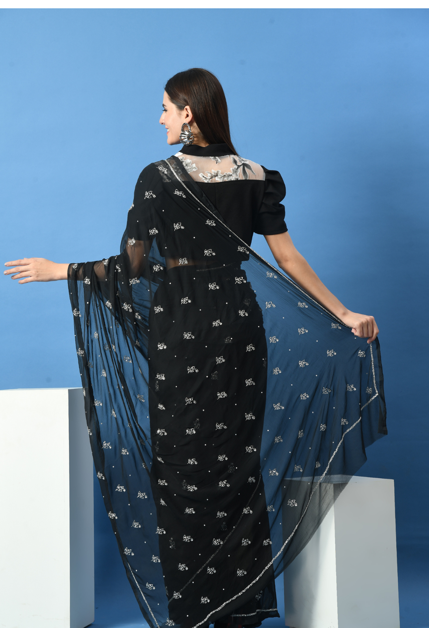 House of Chiffon chiffon black leheriya saree crafted for casual saree elegance, festive wear, and pre-wedding collection must-haves.