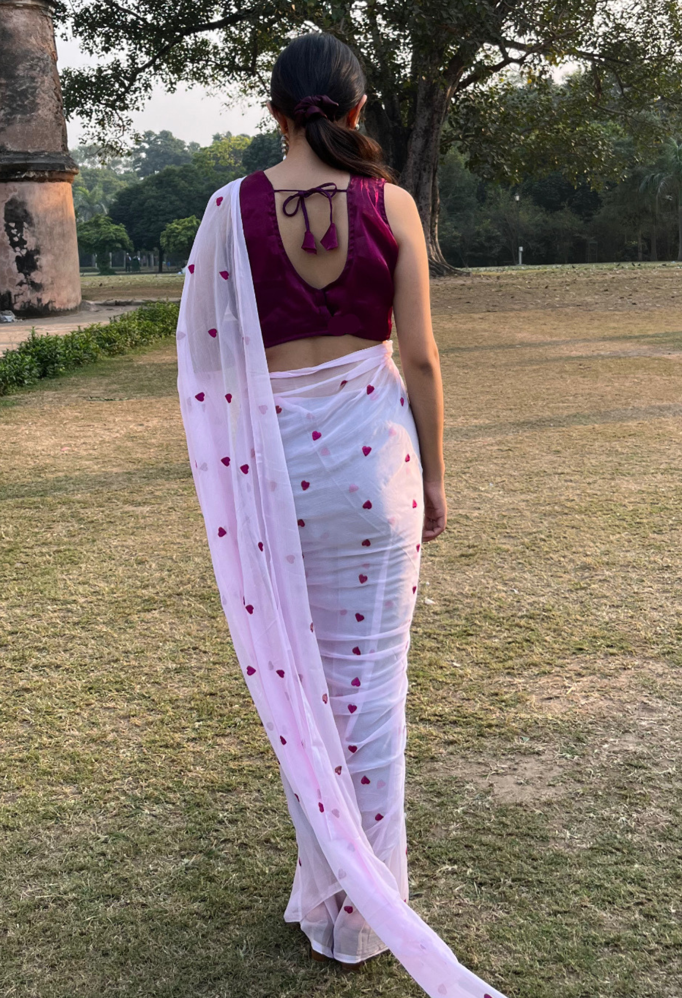 Sweetheart Pink Embroidered Chiffon saree design showcasing festive wear elegance, styled as casual saree, party wear saree, and timeless trousseau saree.