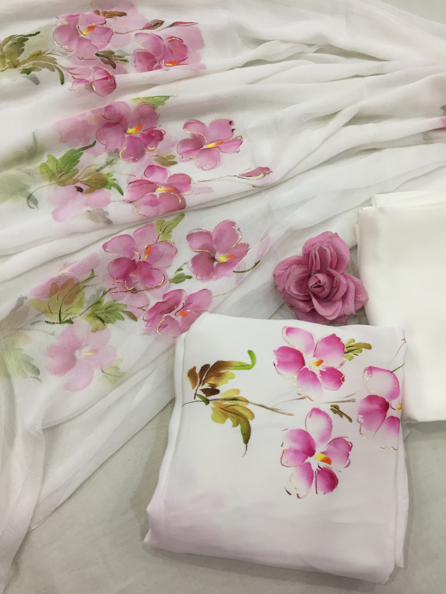 Hand-draped chiffon saree designed for festive wear or casual saree use; graceful for party wear events.