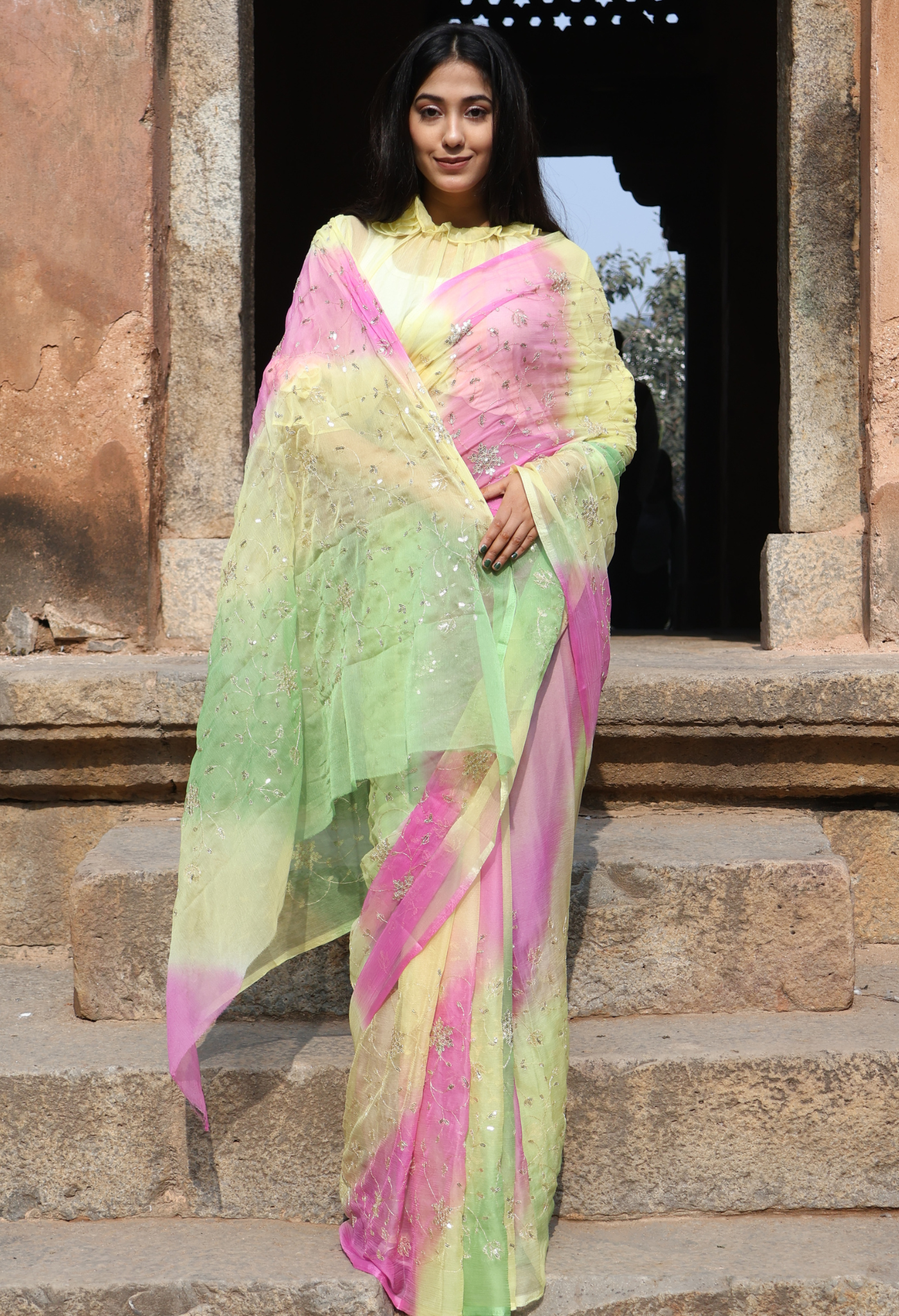 Kelly Multi Hue Sequin Chiffon Saree