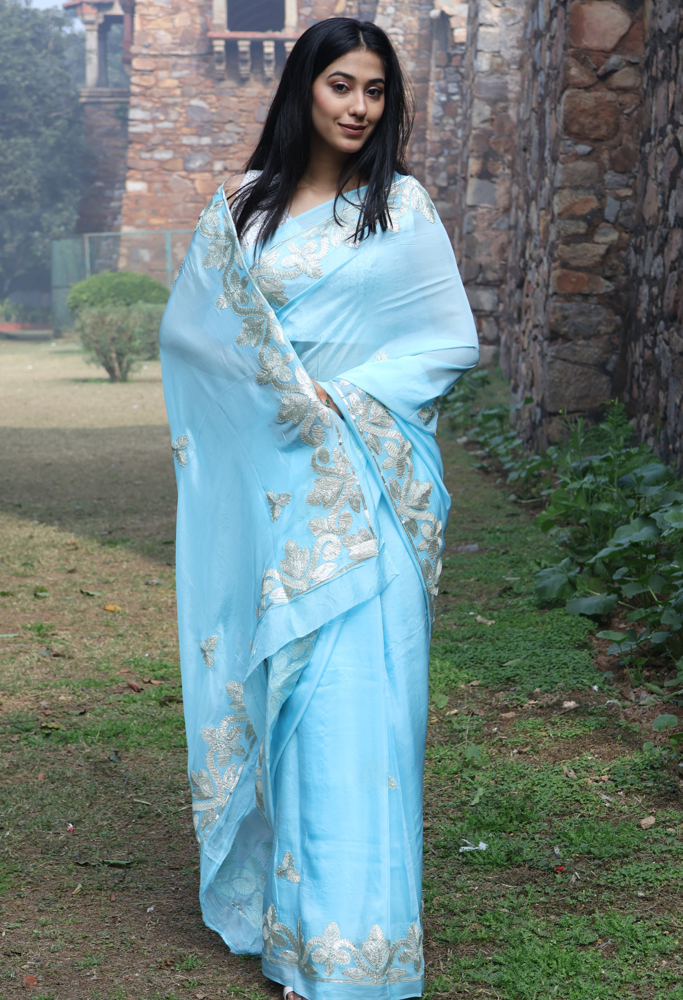 Aqua Pearl Silk Saree