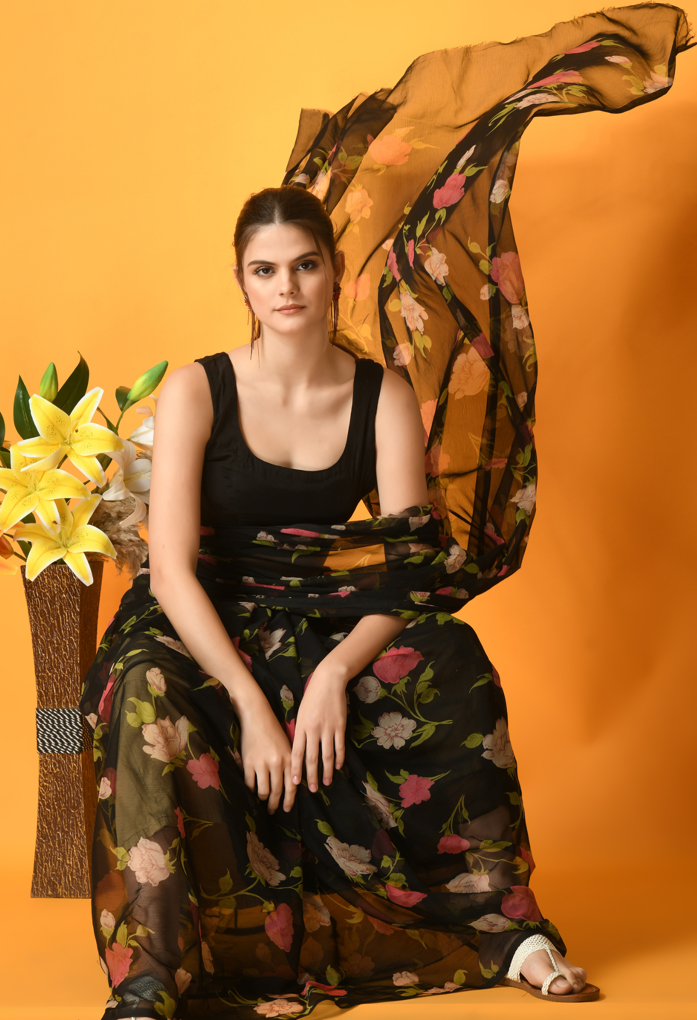 Gothic Floral Chiffon Printed Saree