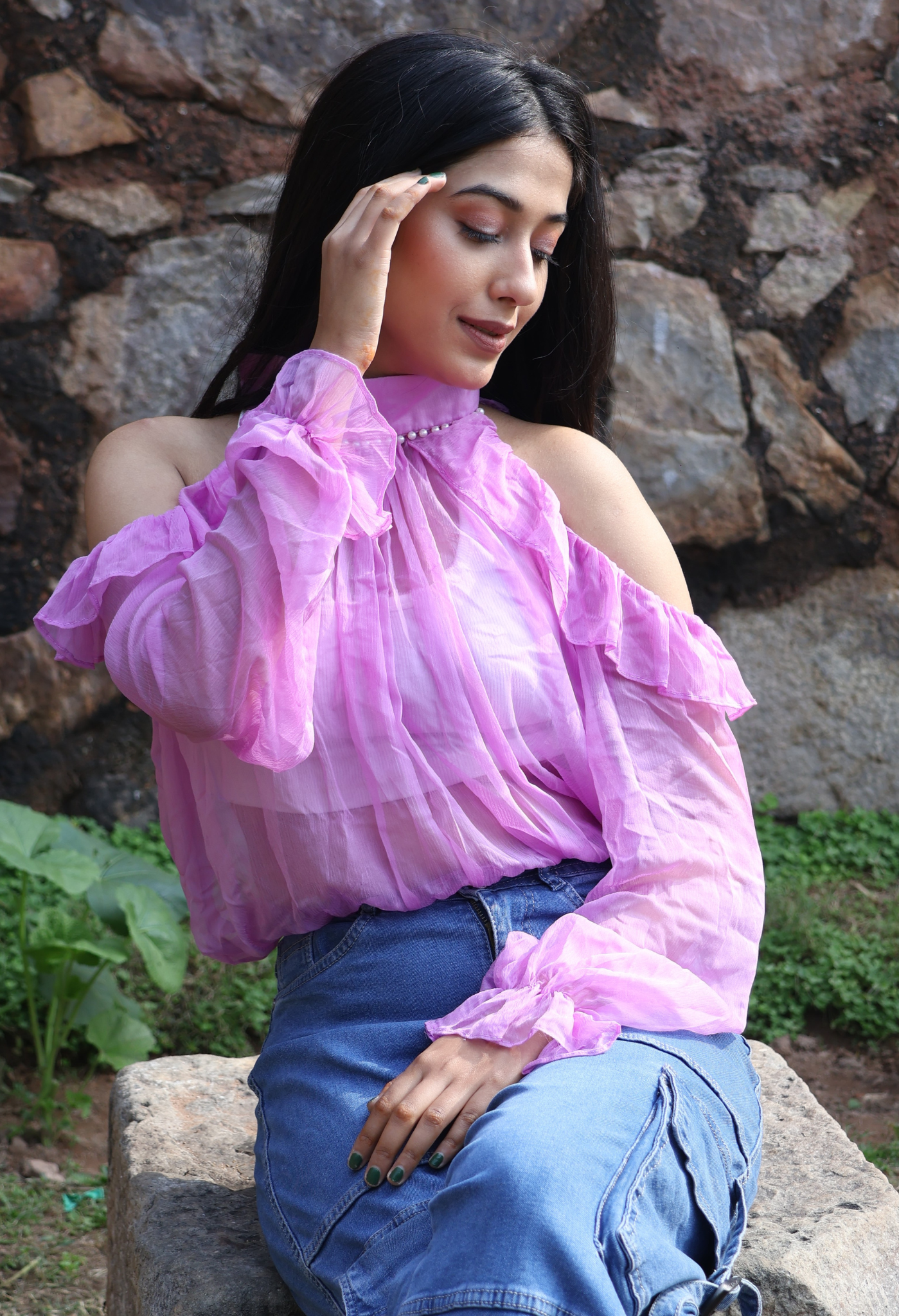 Coquette Cute Pearl Sheer Chiffon Top