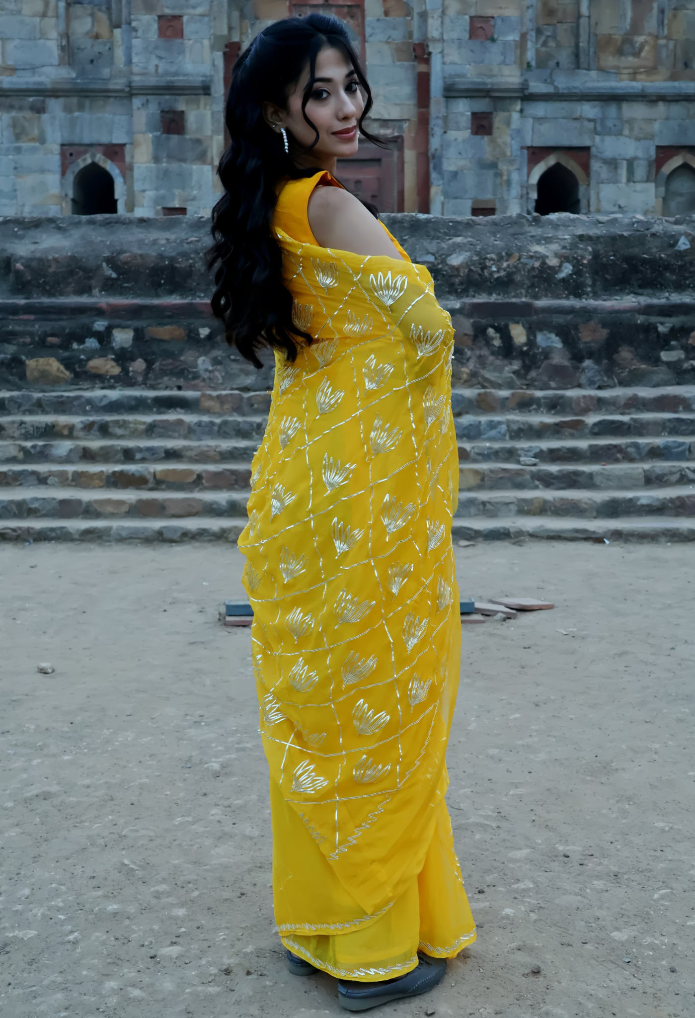 Sunshine Radiant Gotta Work Sophisticated chiffon saree designed for festive wear, pre-wedding collection, versatile as party wear saree and trousseau saree.