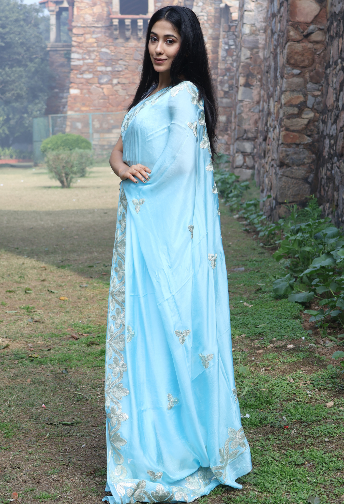 Aqua Pearl Silk Saree
