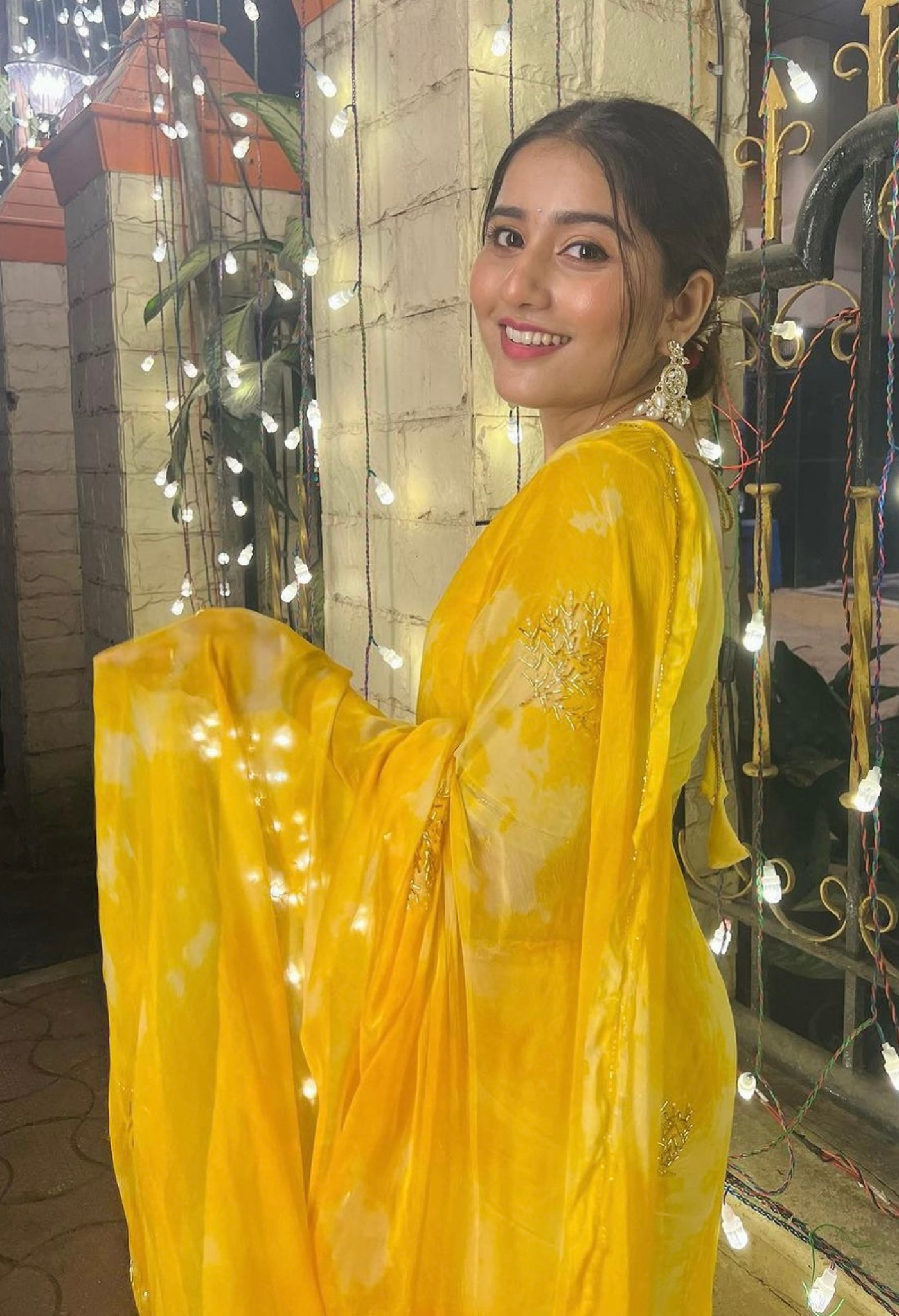 Golden Yellow Chiffon Saree