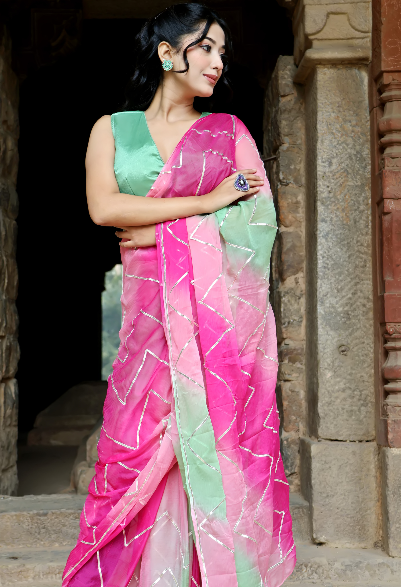 Maharani Ombre Gota Chiffon Saree