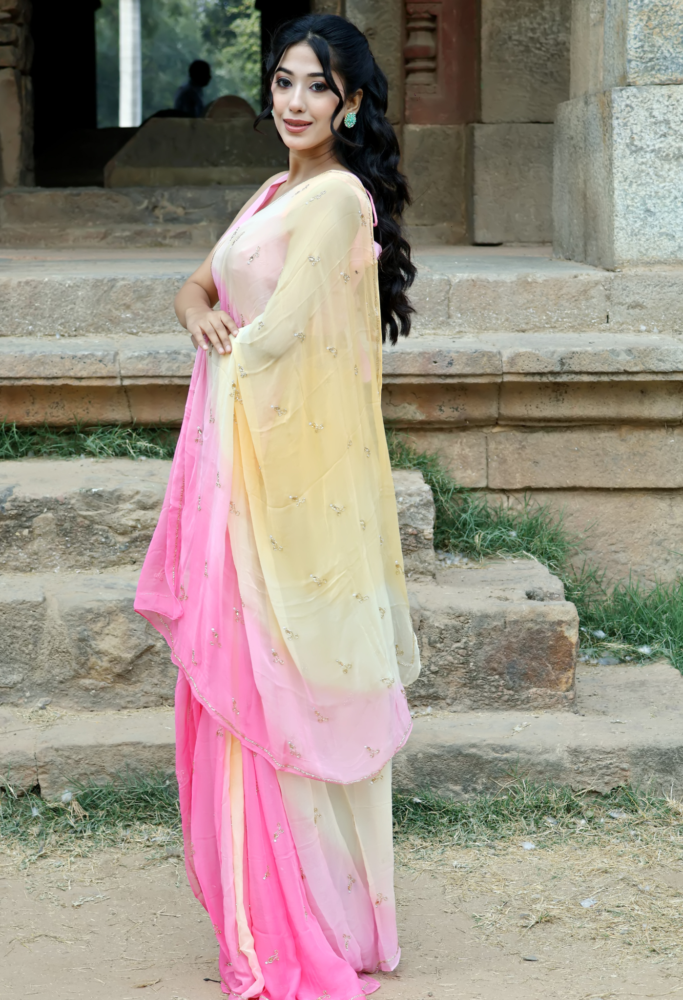 Cotton Candy Multi Hue Embellished Pure Chiffon Saree