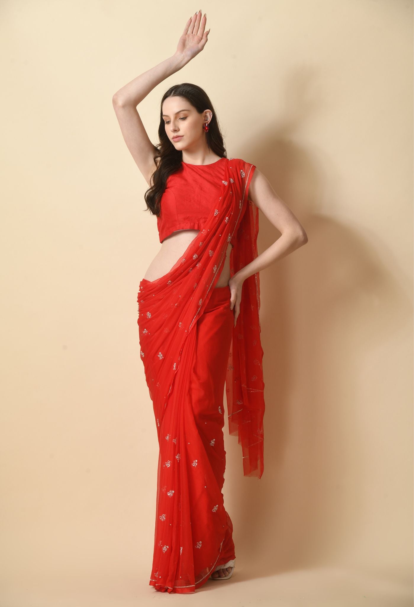 House of Chiffon chiffon red leheriya saree crafted for casual saree elegance, festive wear, and pre-wedding collection must-haves.