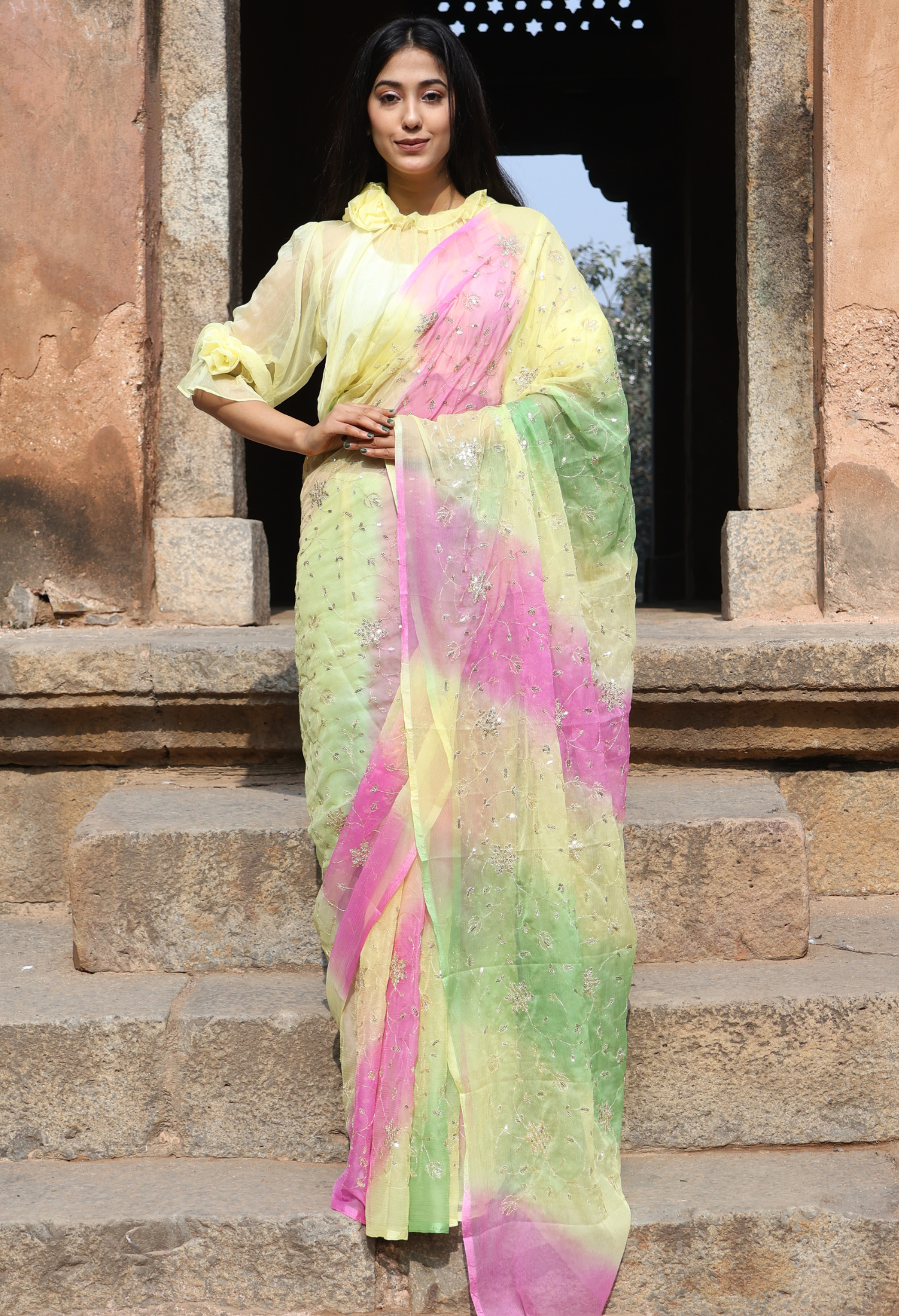 Kelly Multi Hue Sequin Chiffon Saree