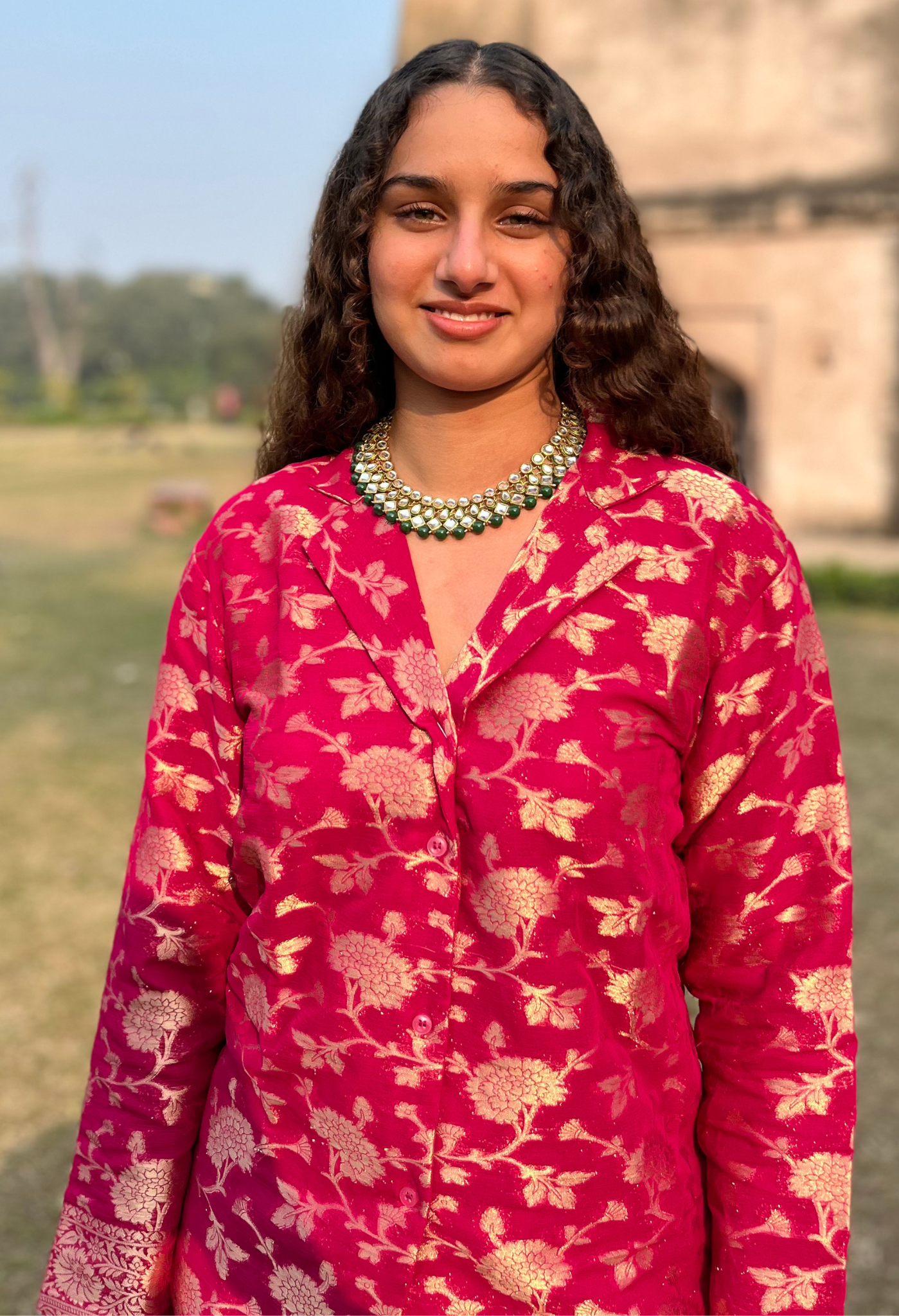 Hot Pink Banarasi Chiffon Co-Ord Set