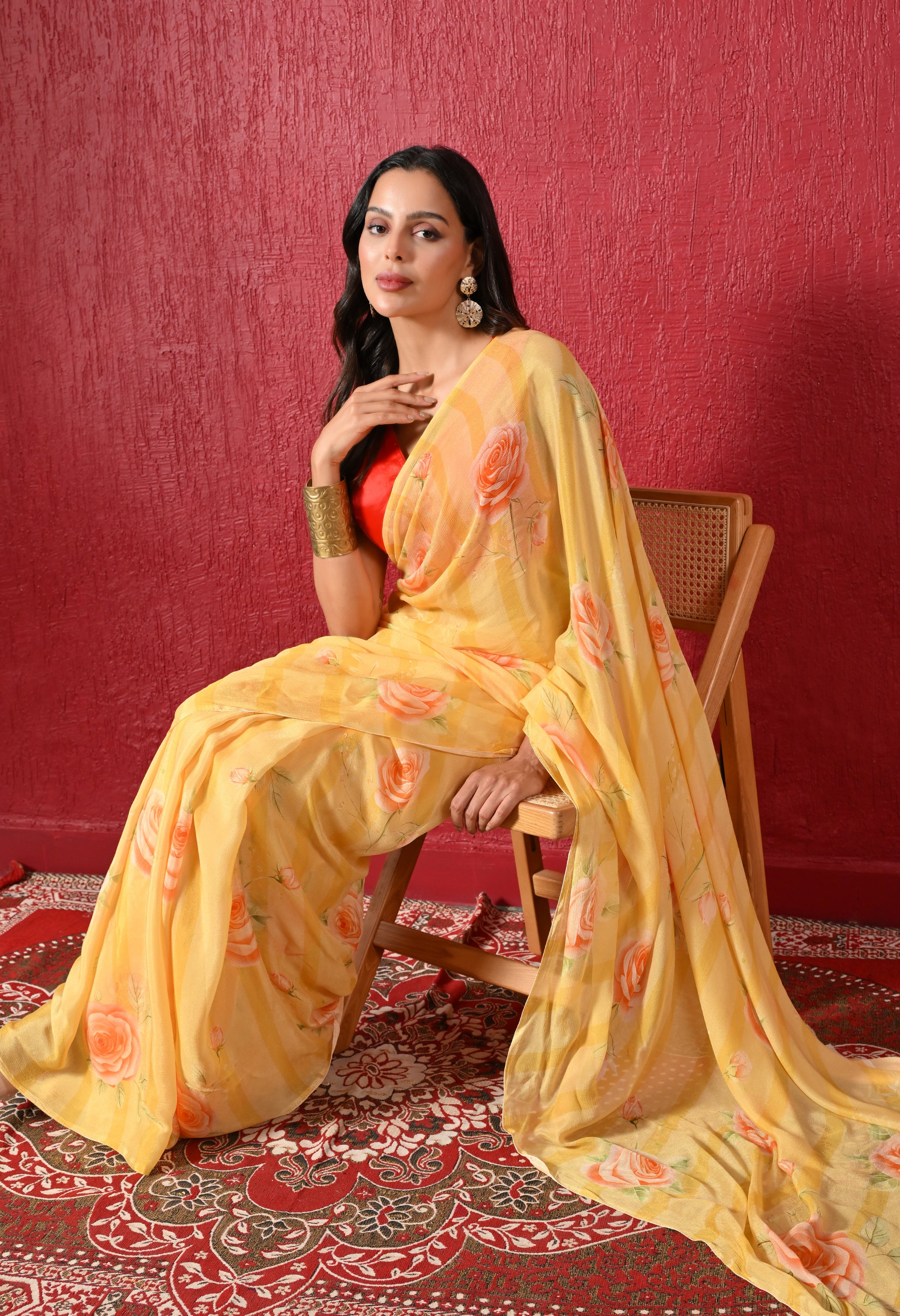 Golden Reverie Digital Print Pure Chiffon Saree