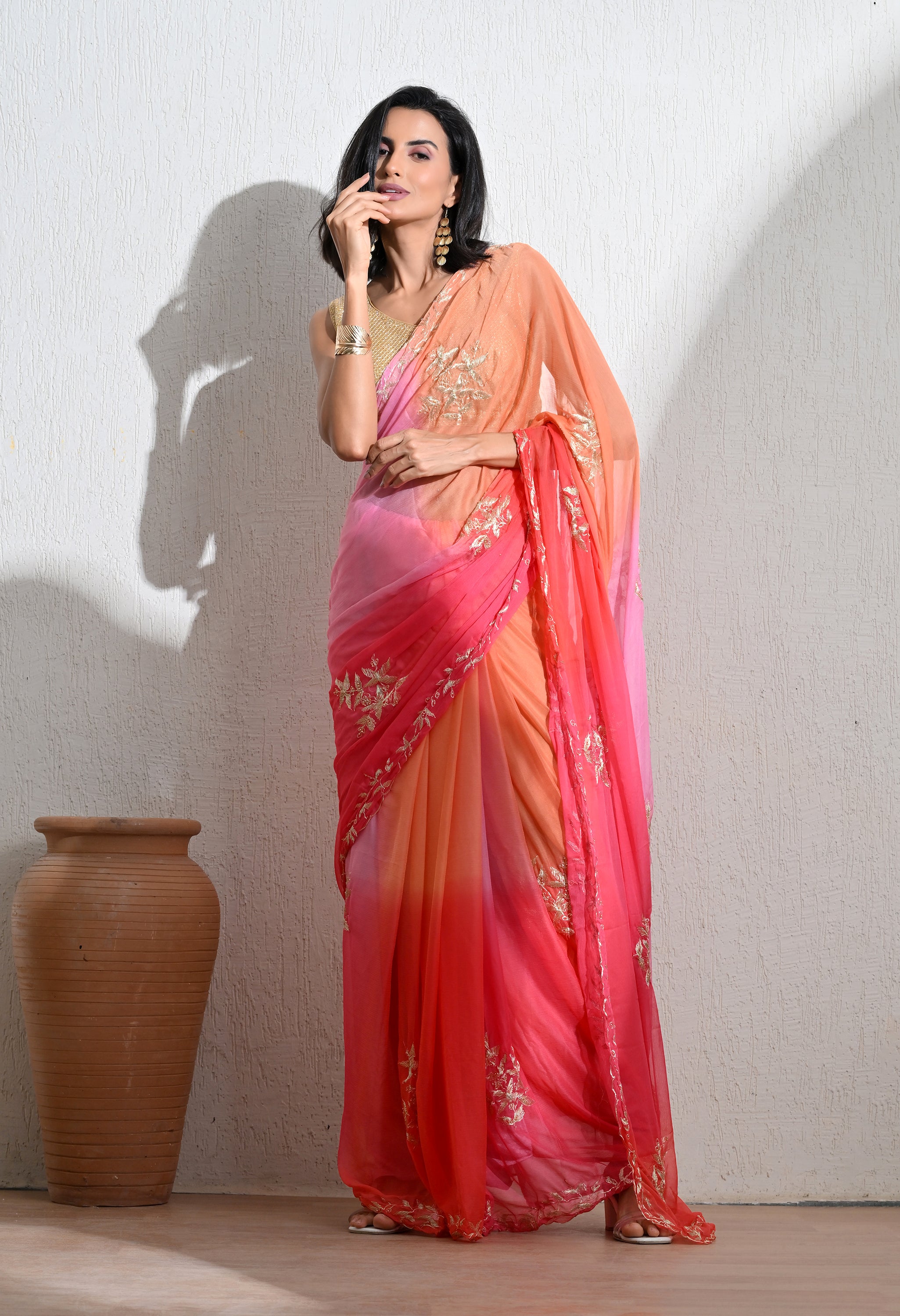 Pink Sky Embroidered Chiffon Saree