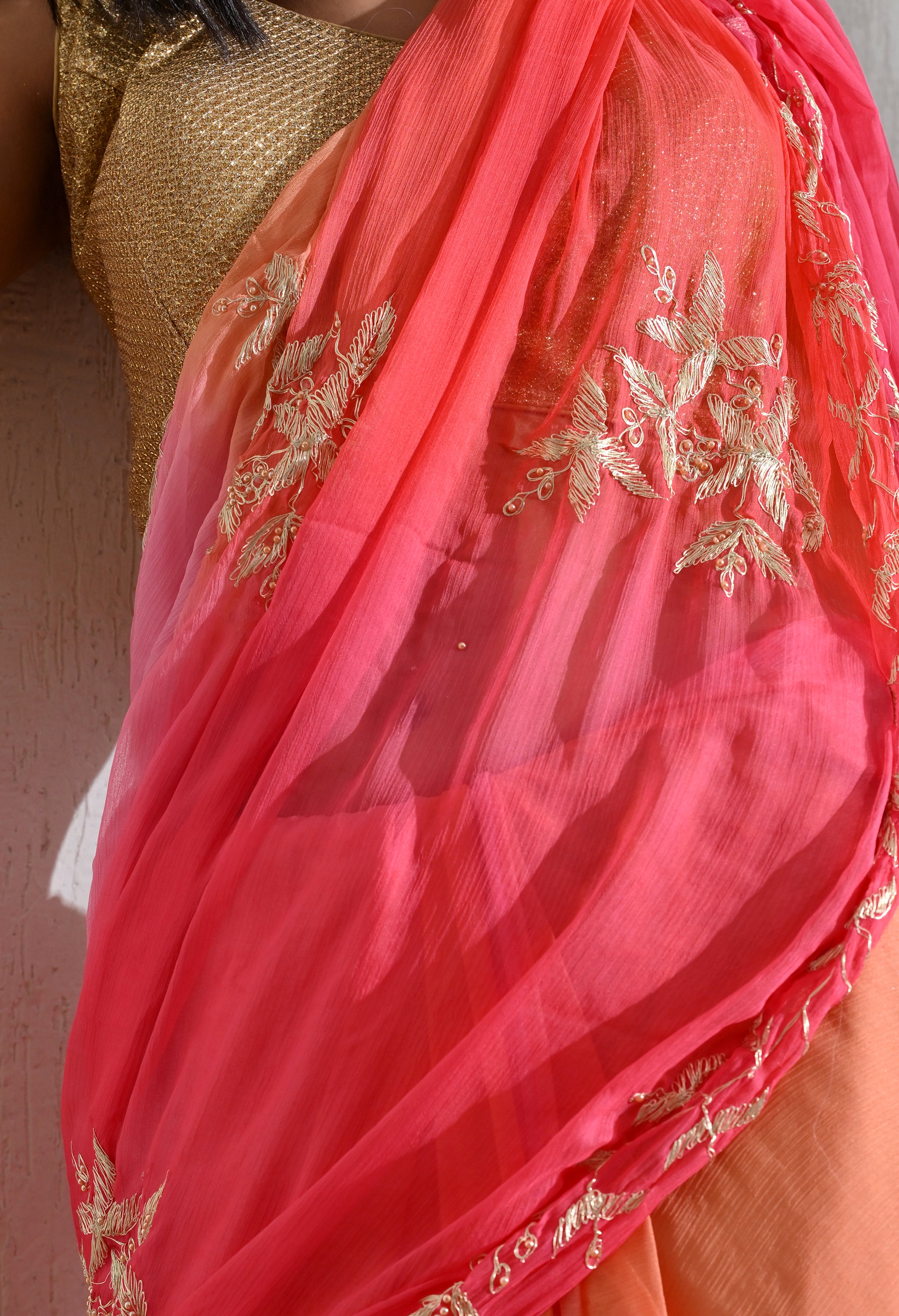 Pink Sky Embroidered Chiffon Saree