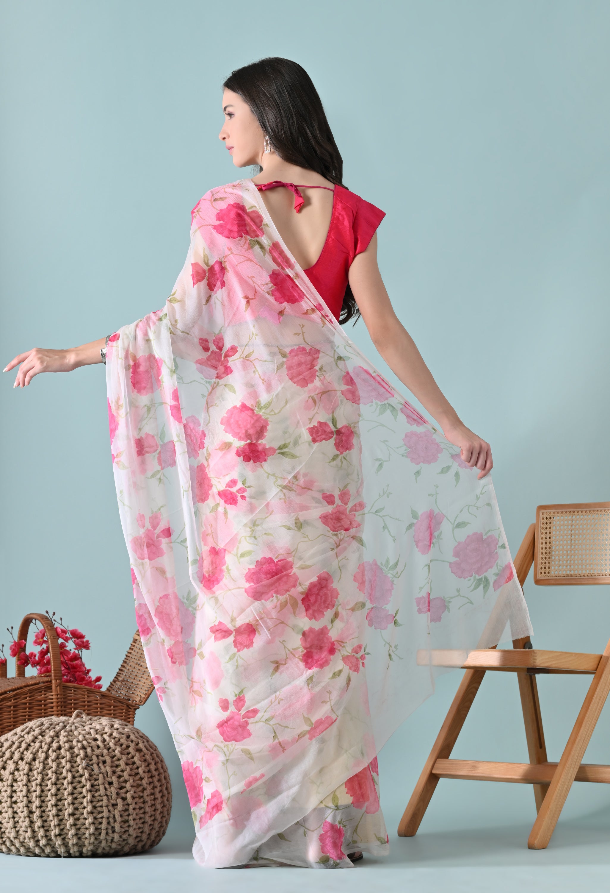 Barbie Floral Printed Chiffon Saree