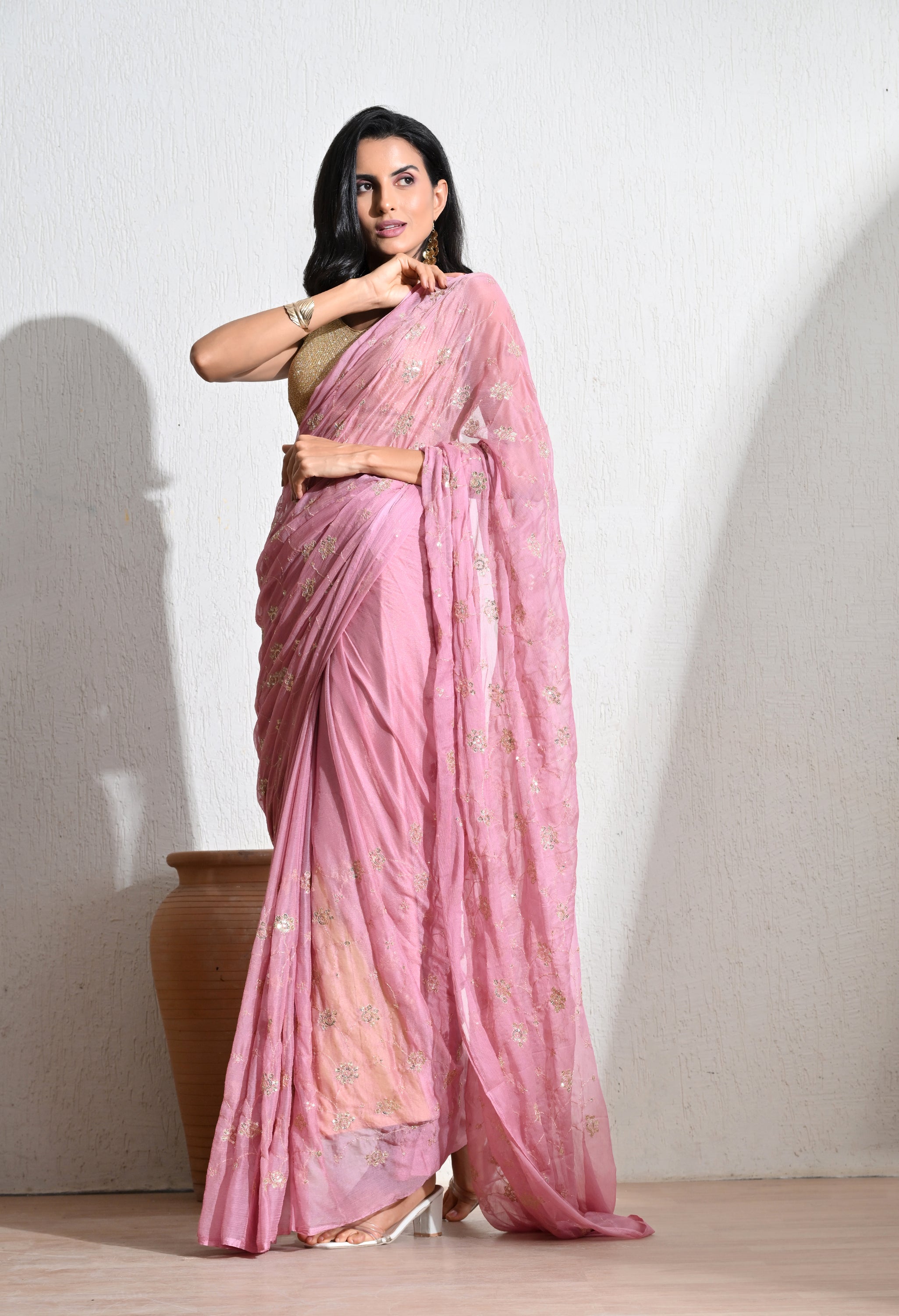 Rosette All Over Work Chiffon Saree