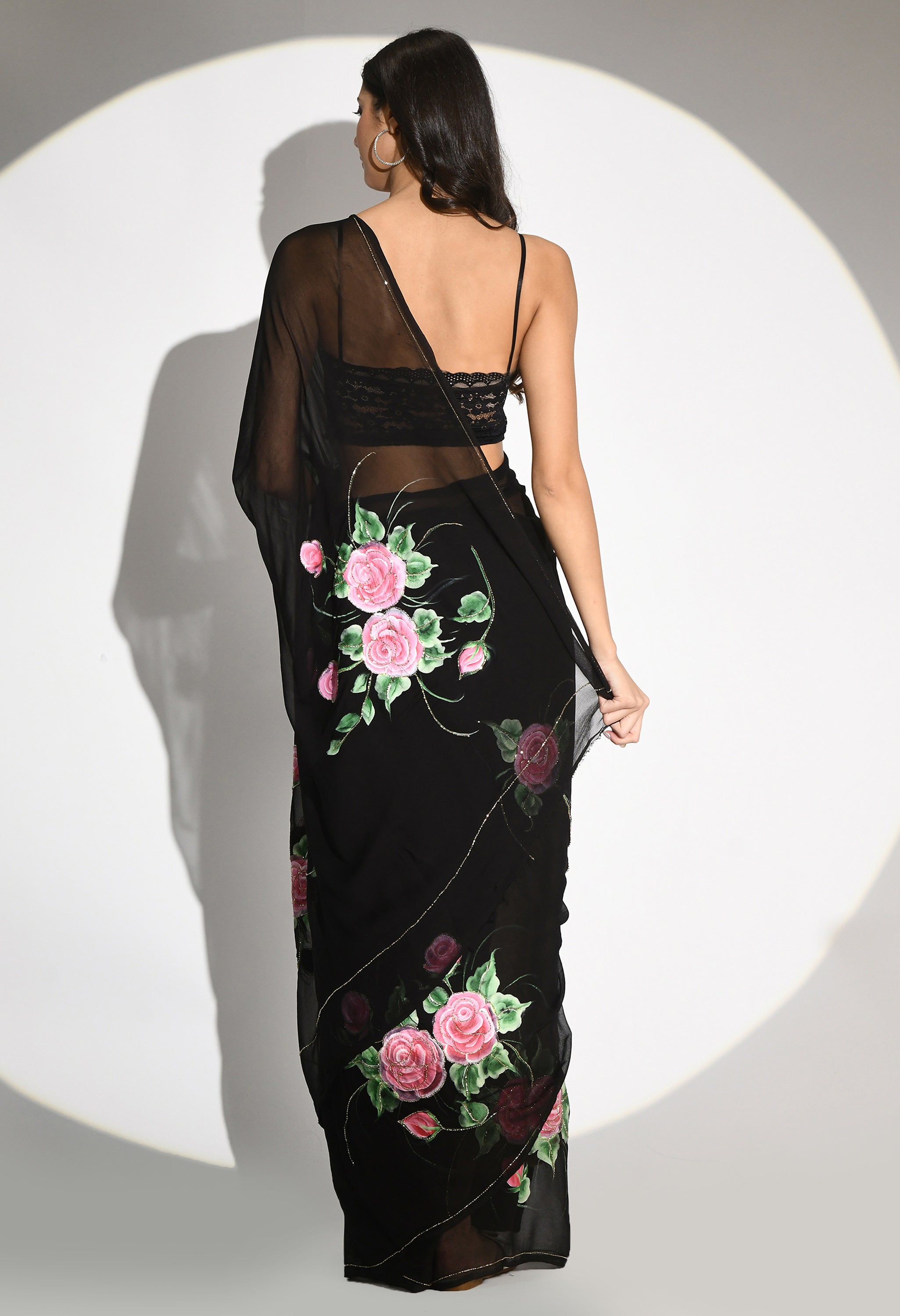 House of Chiffon chiffon black rose leheriya saree crafted for casual saree elegance, festive wear, and pre-wedding collection must-haves.