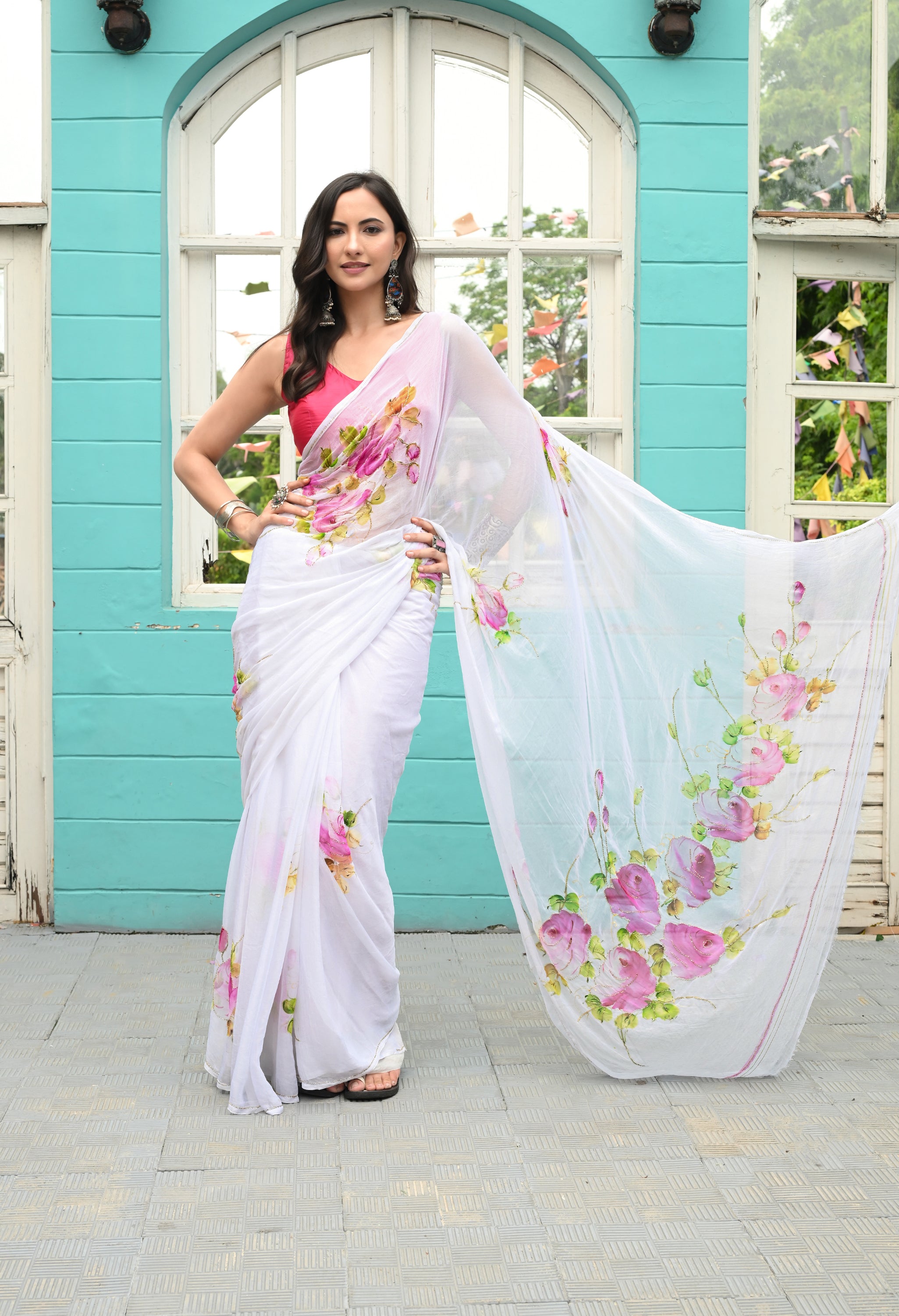 Rose Veil Pure Chiffon Saree