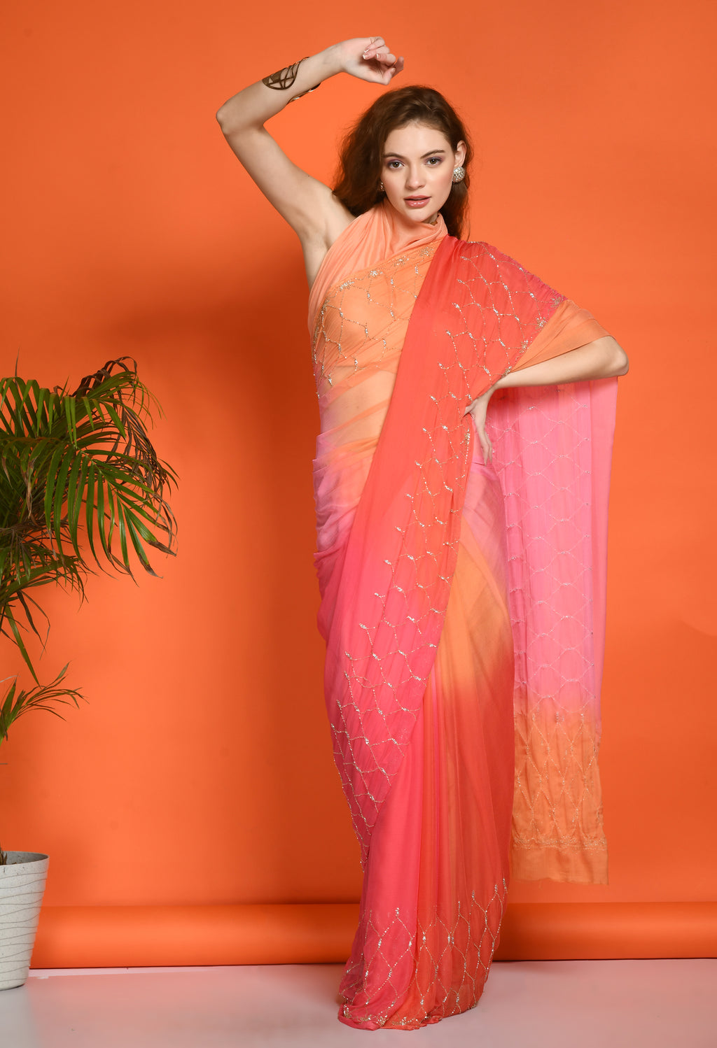 Pink Printed Chiffon Saree