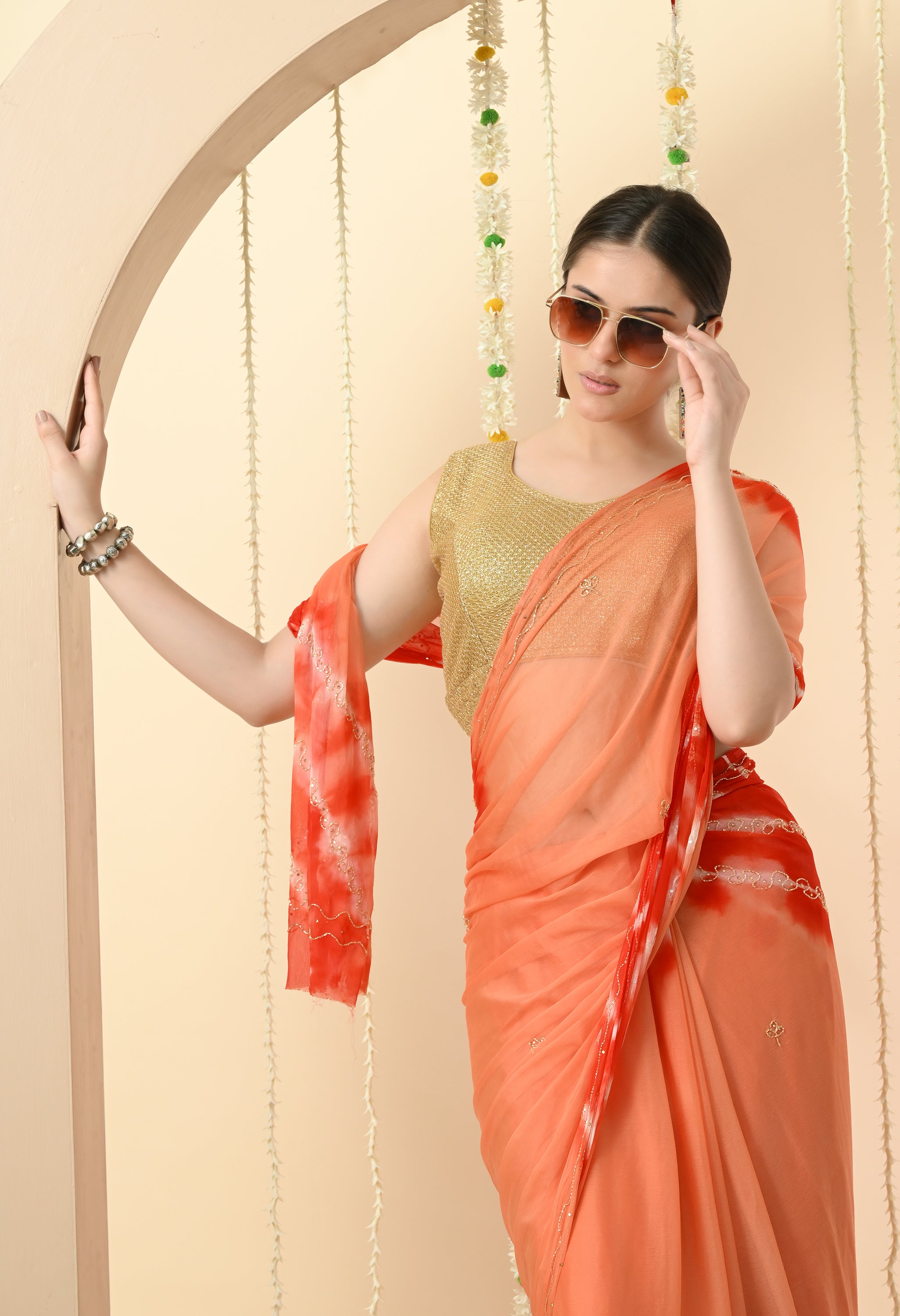 Albeli Sunset Orange Tie & Dye Chiffon Saree
