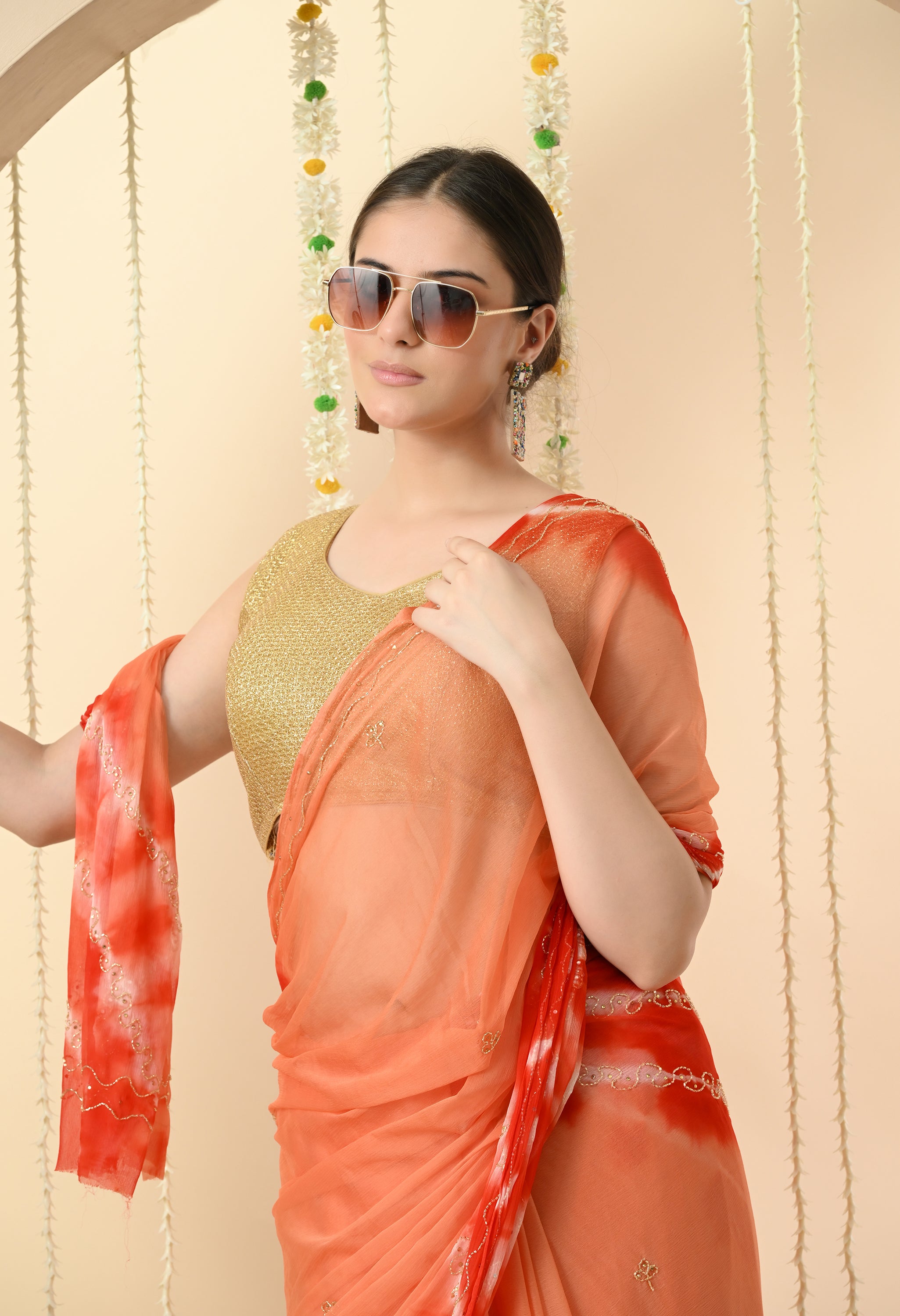 Albeli Sunset Orange Tie & Dye Chiffon Saree