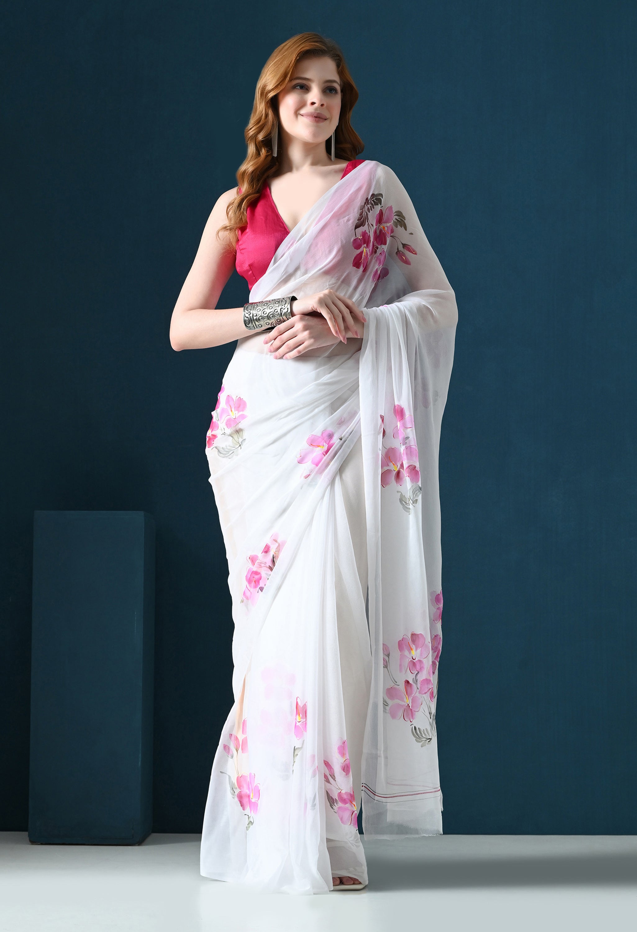 Orchid Mist Hand Painted Pure Chiffon Saree