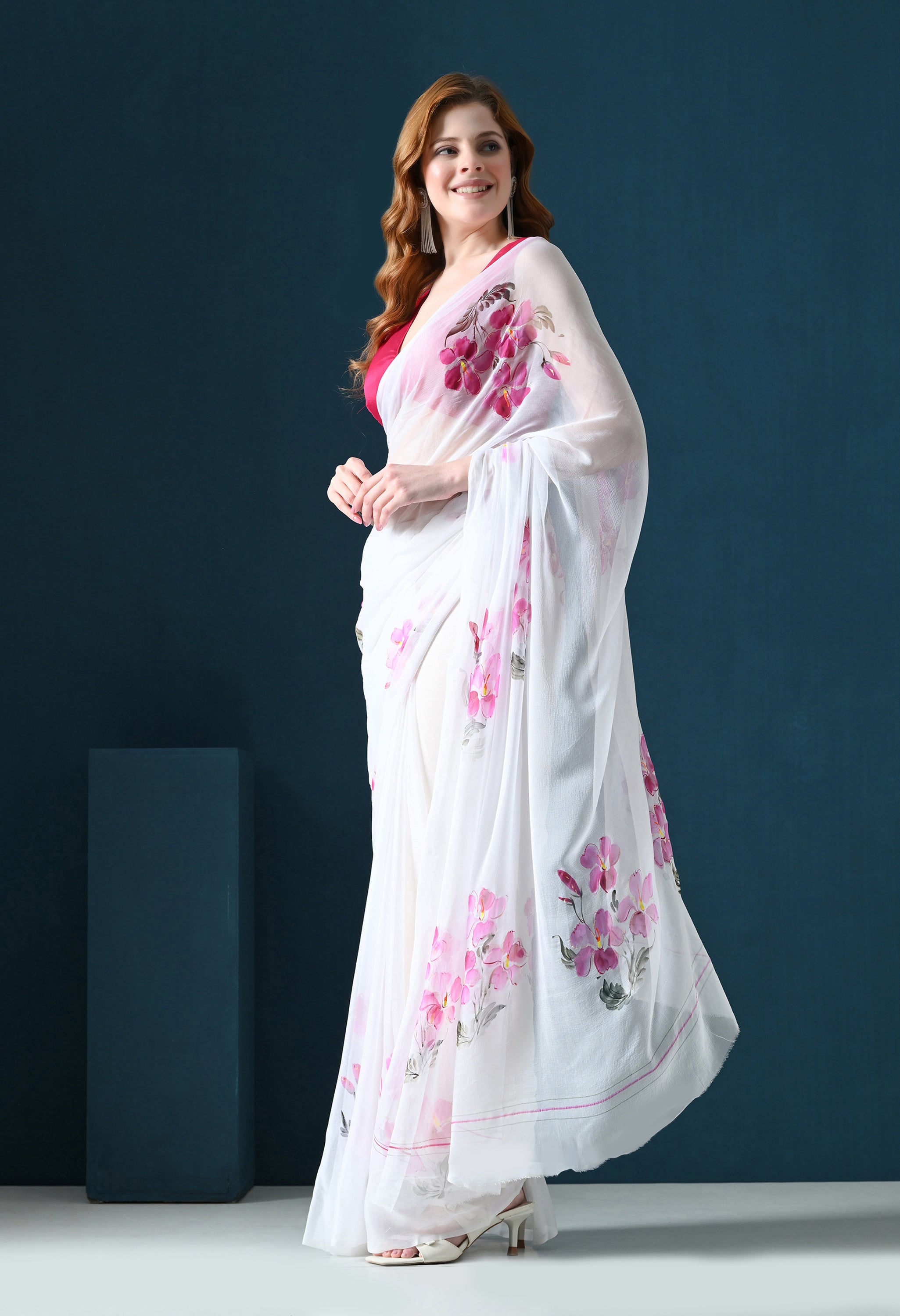 Orchid Mist Hand Painted Pure Chiffon Saree