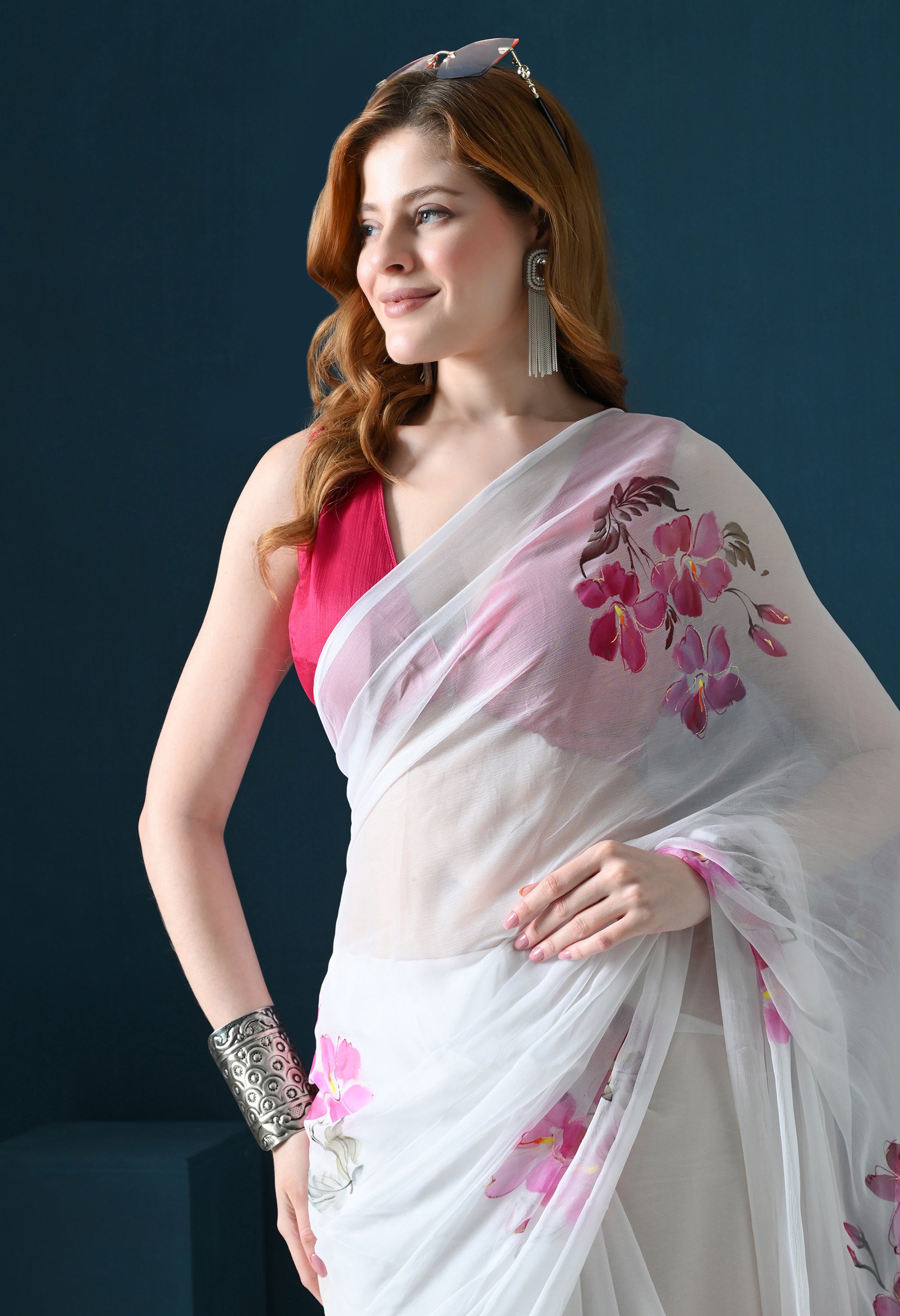 Orchid Mist Hand Painted Pure Chiffon Saree