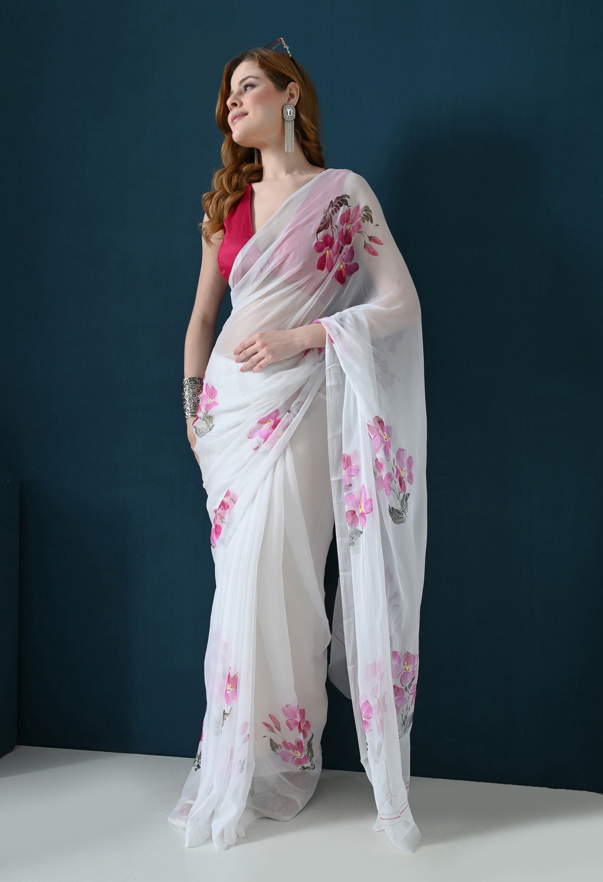 Orchid Mist Hand Painted Pure Chiffon Saree