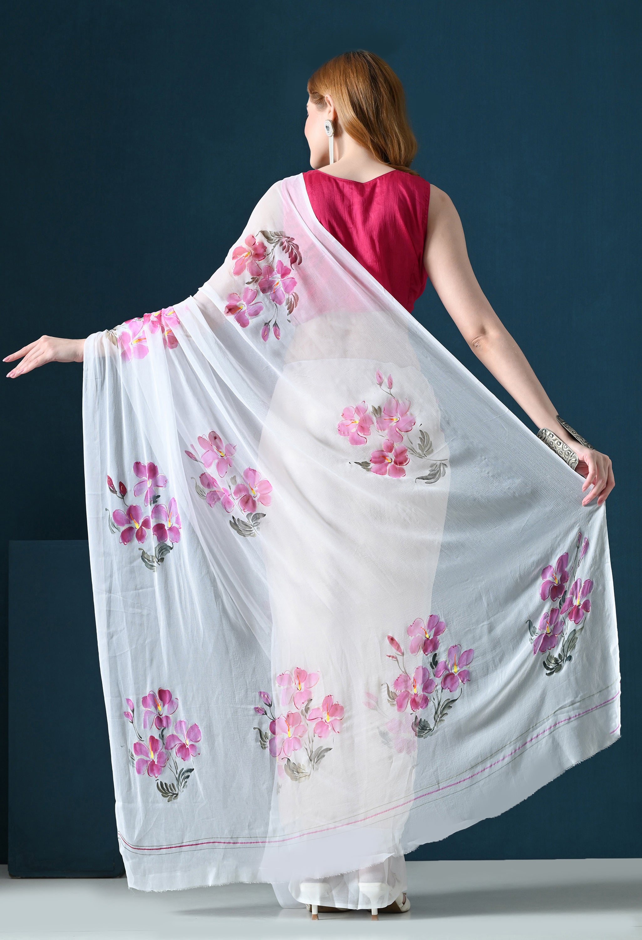 Orchid Mist Hand Painted Pure Chiffon Saree