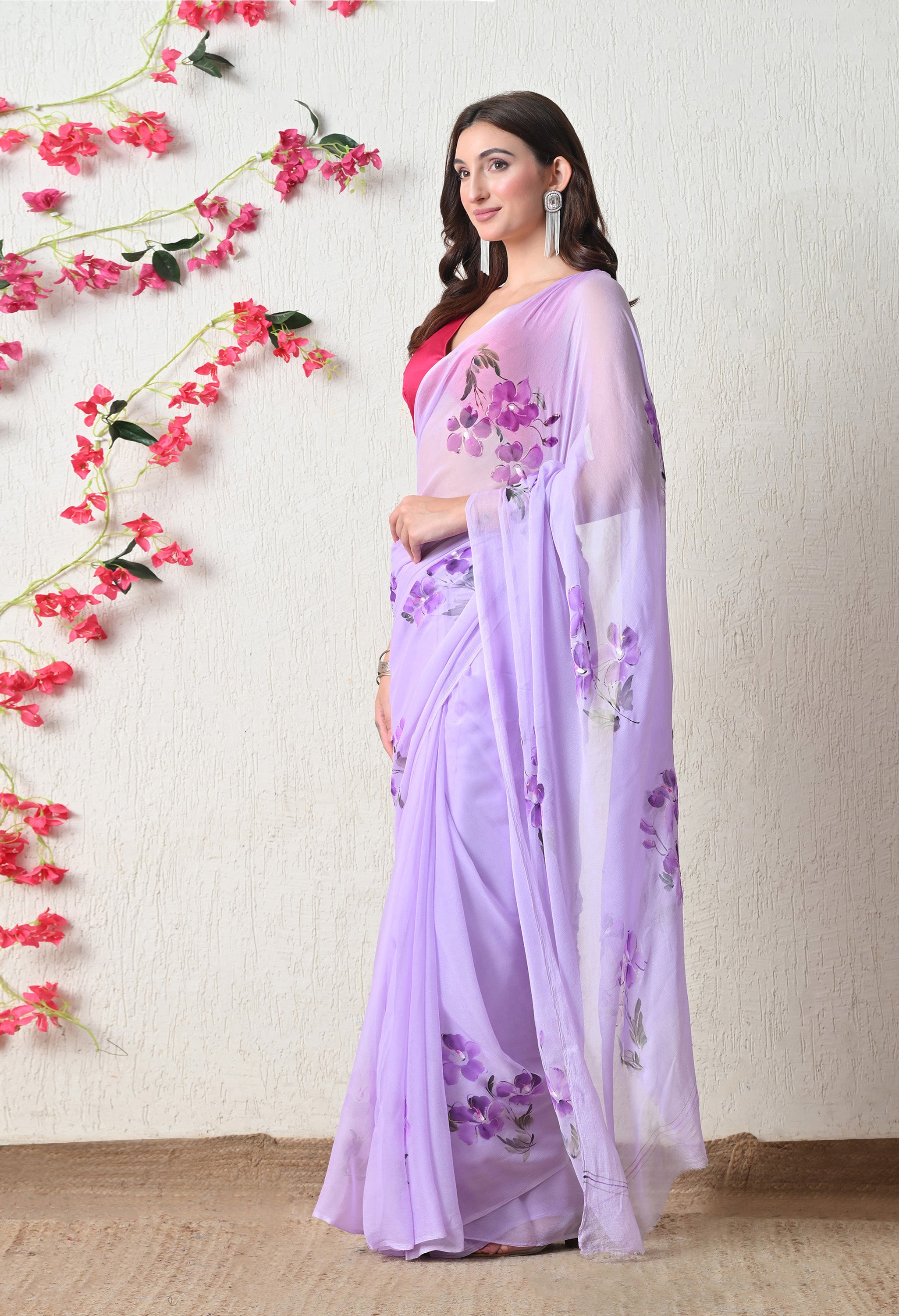 Lavender Brushstroke Pure Chiffon Saree