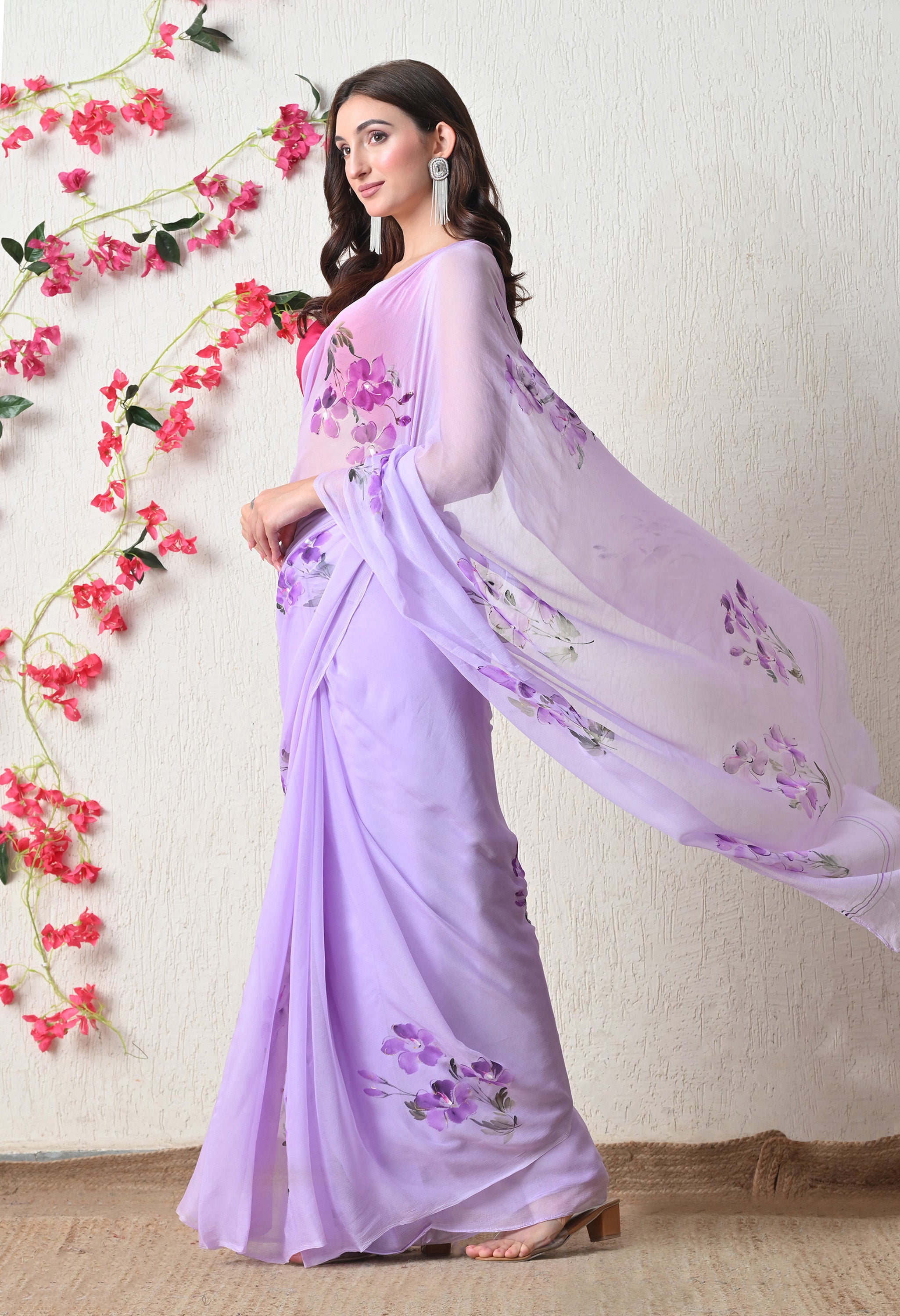 Lavender Brushstroke Pure Chiffon Saree
