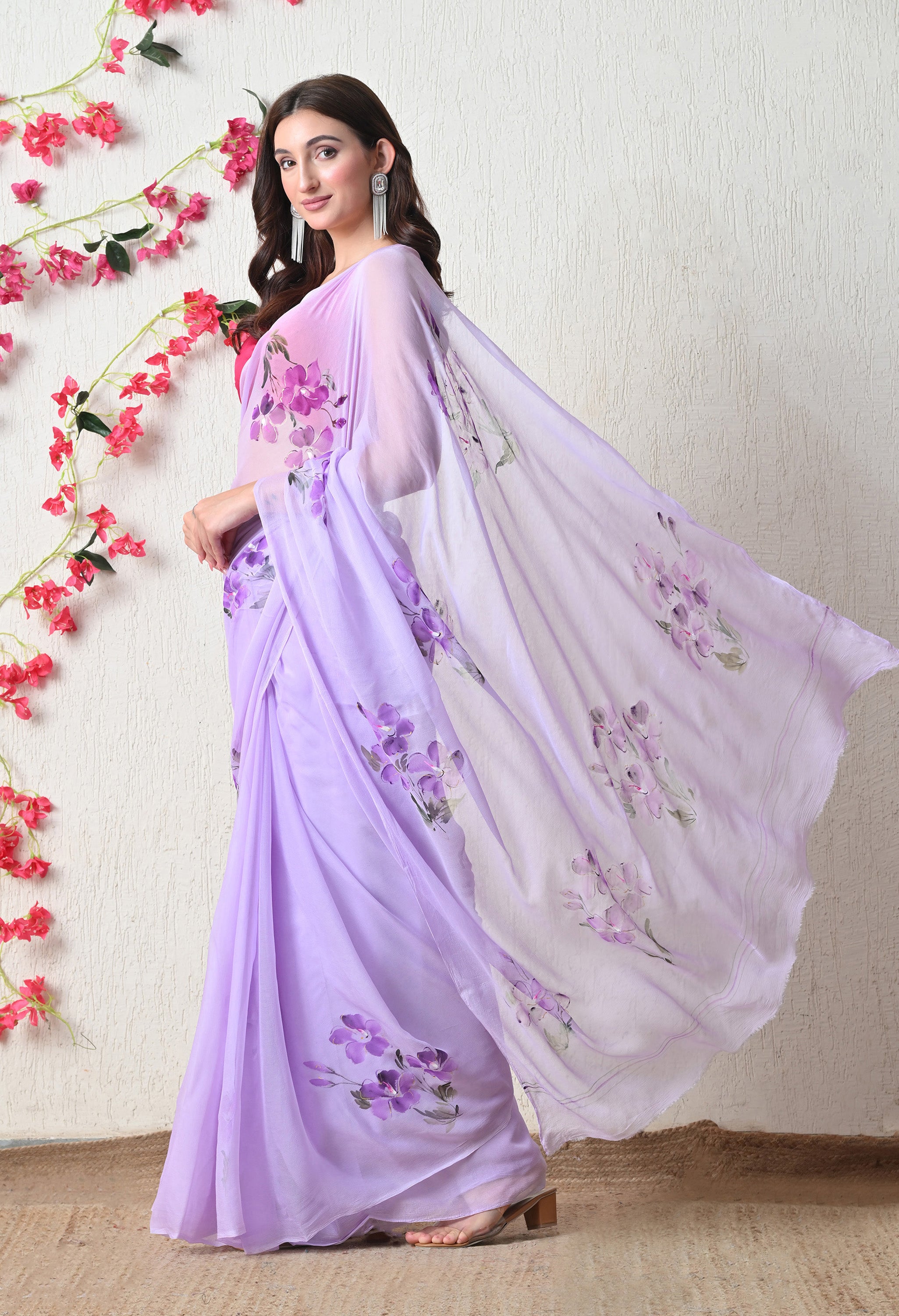 Lavender Brushstroke Pure Chiffon Saree