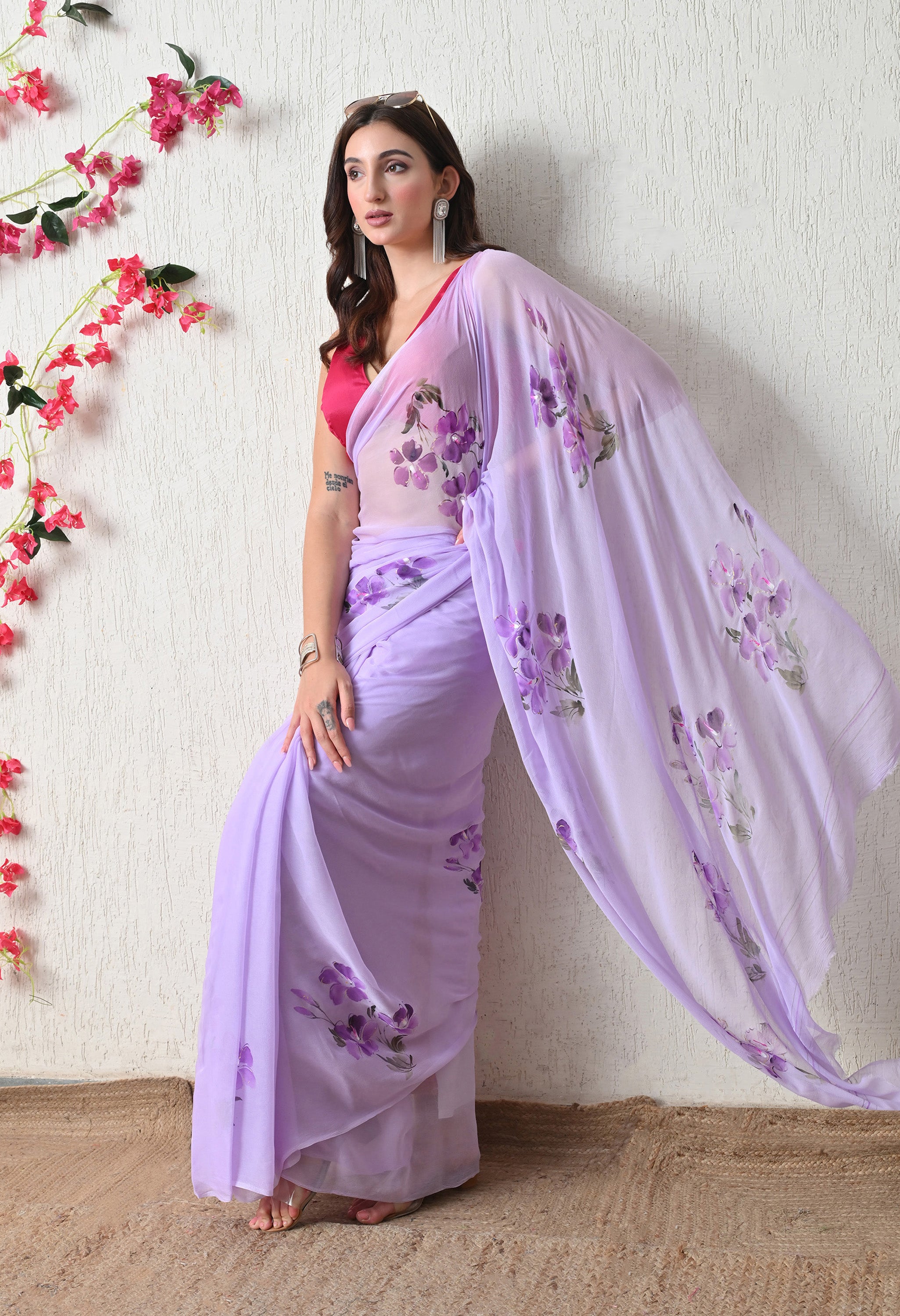 Lavender Brushstroke Pure Chiffon Saree