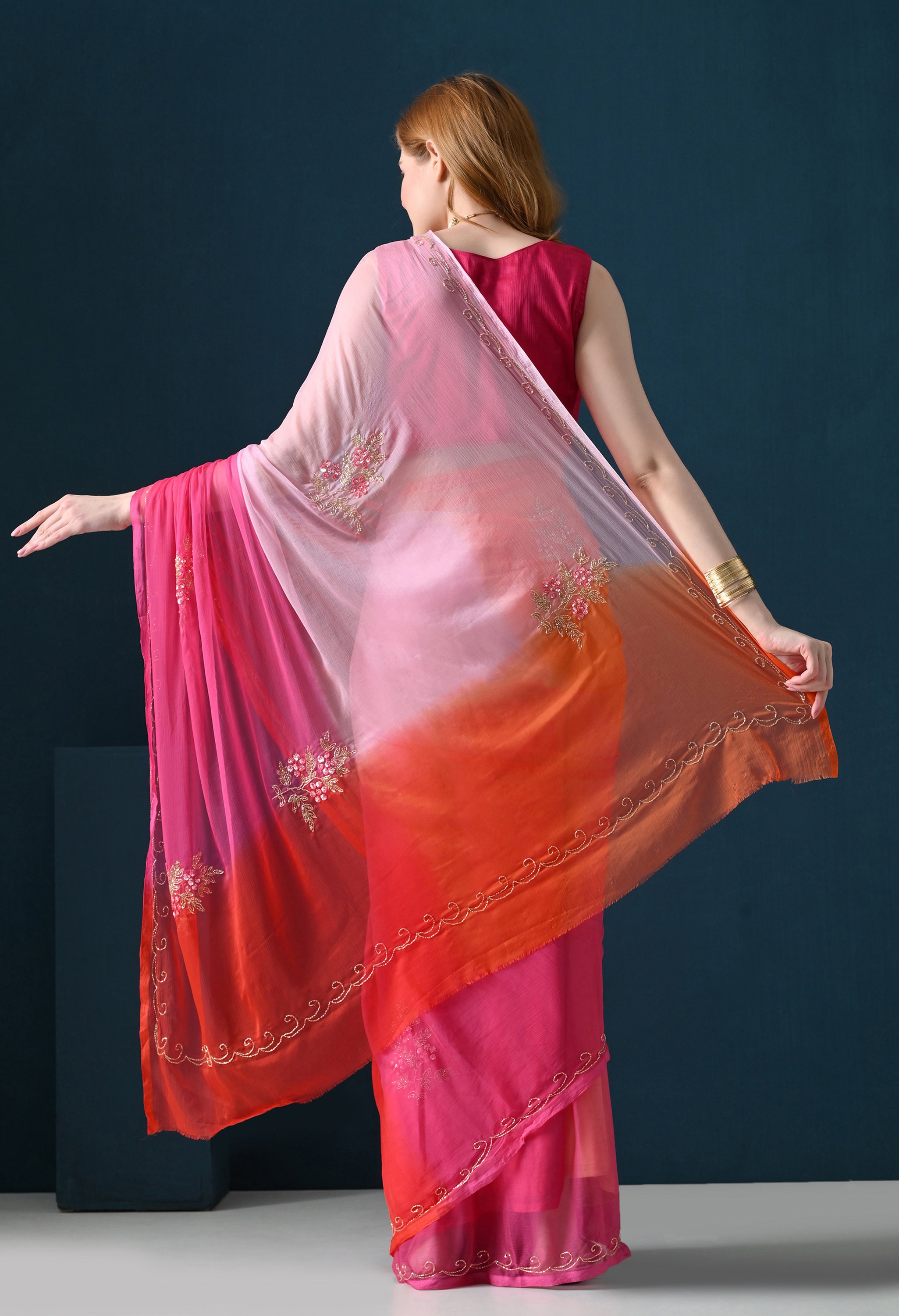 Pink Sorbet Tie & Dye Cutdana Buta Italian Chiffon Saree
