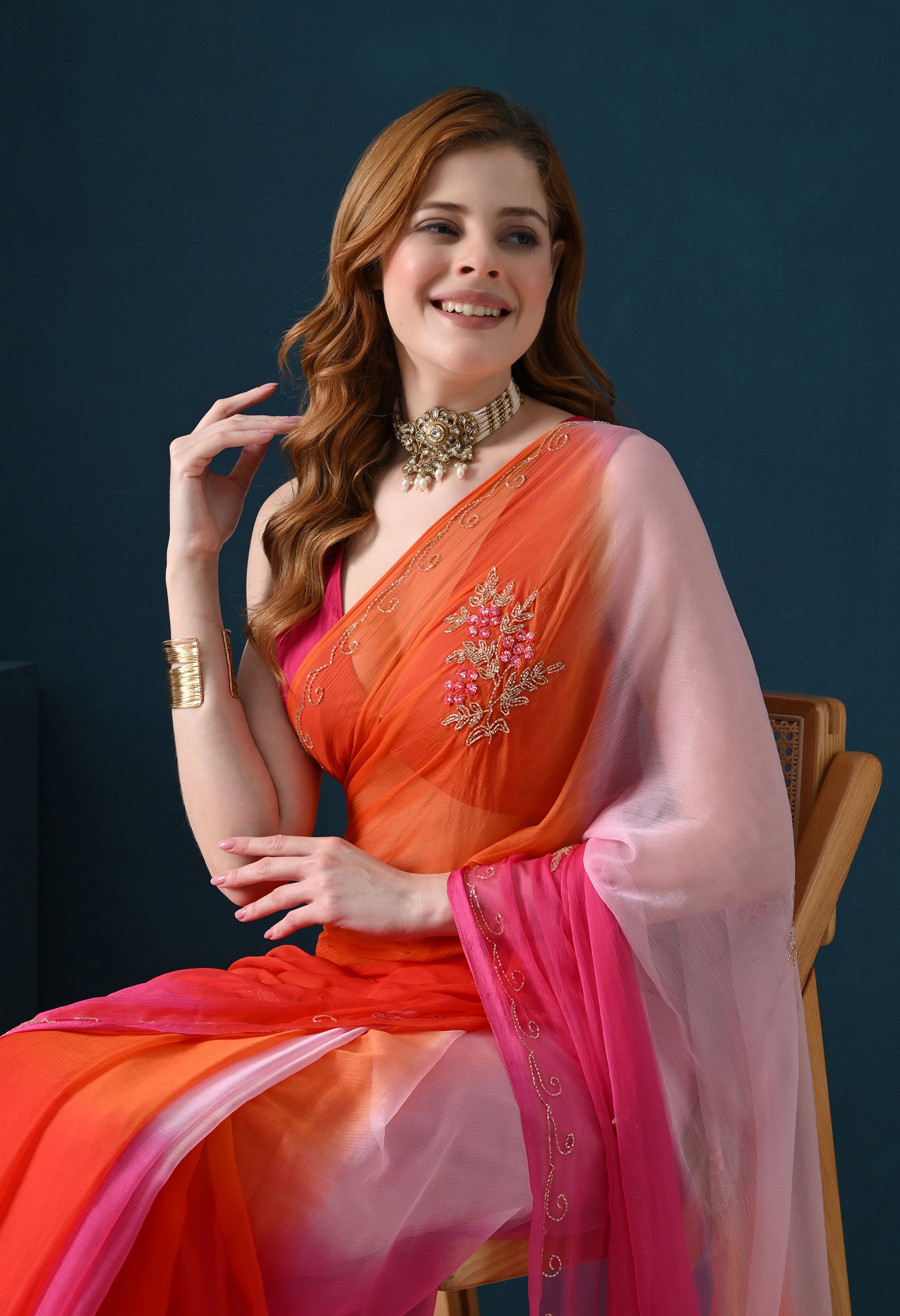 Pink Sorbet Tie & Dye Cutdana Buta Italian Chiffon Saree
